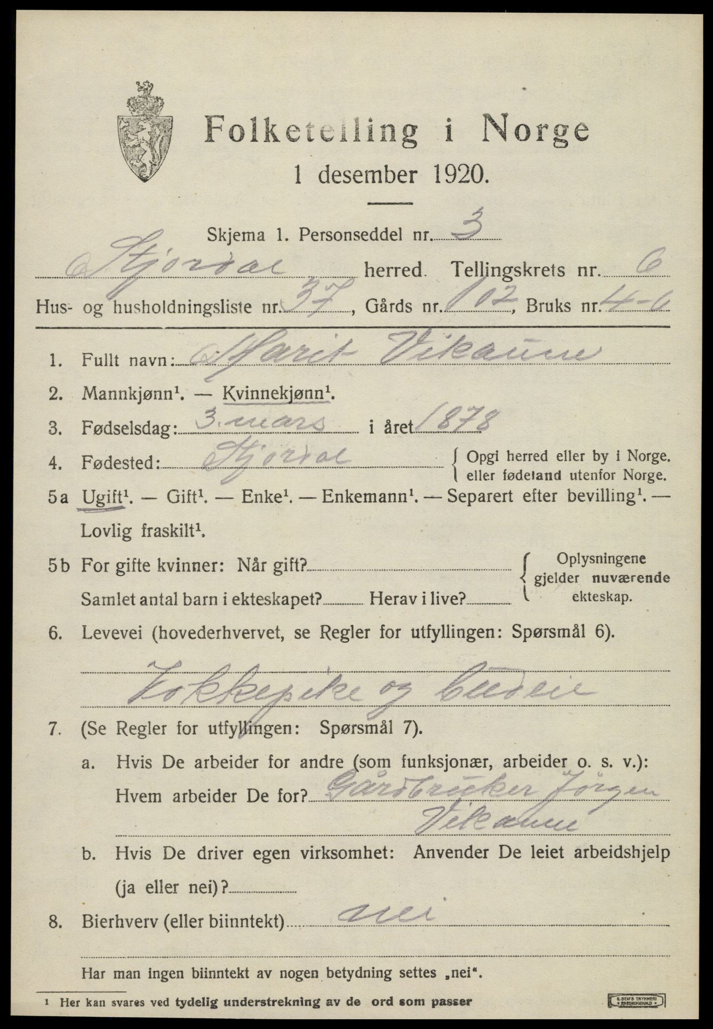 SAT, 1920 census for Stjørdal, 1920, p. 7042