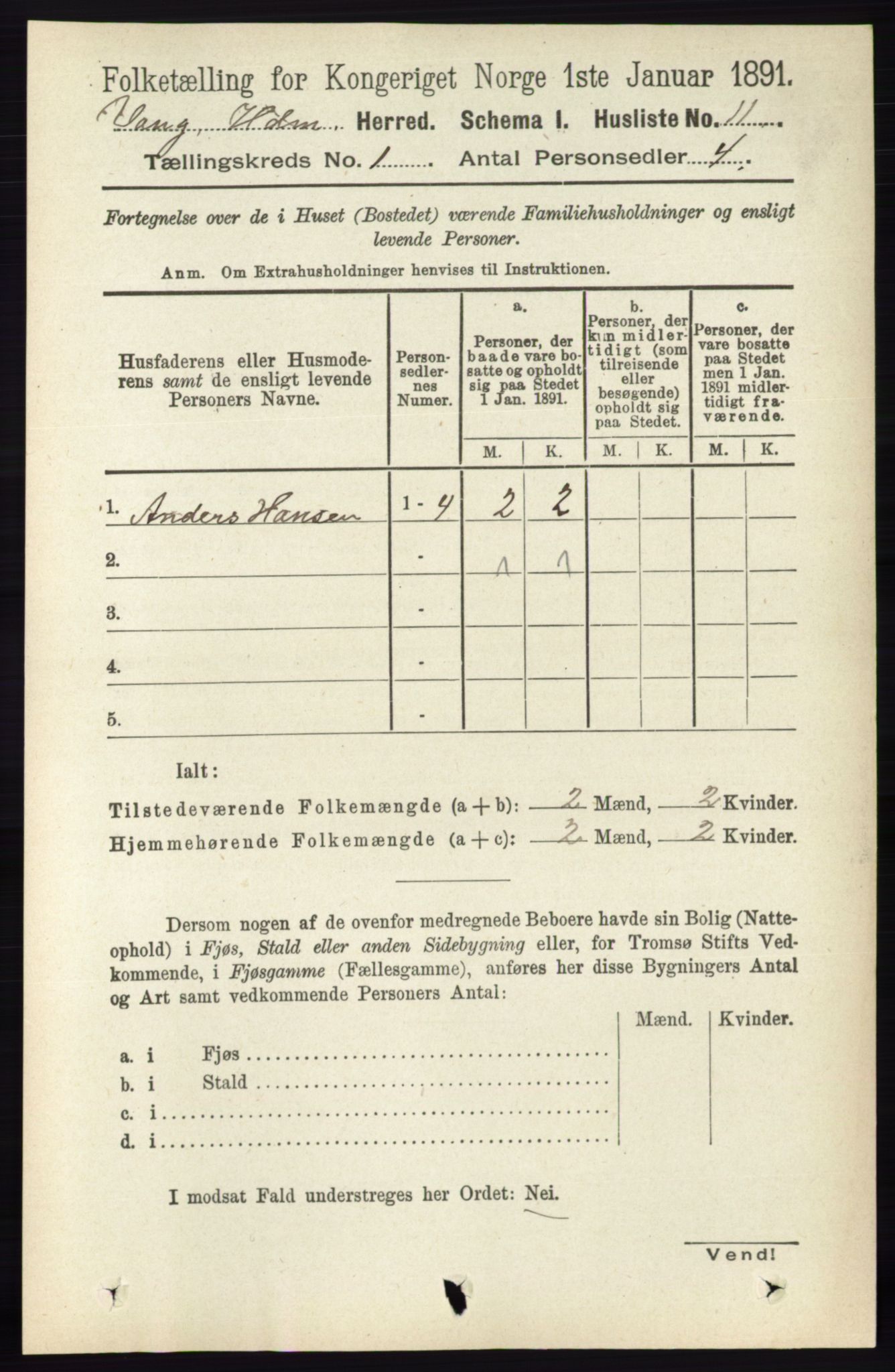 RA, 1891 census for 0414 Vang, 1891, p. 45