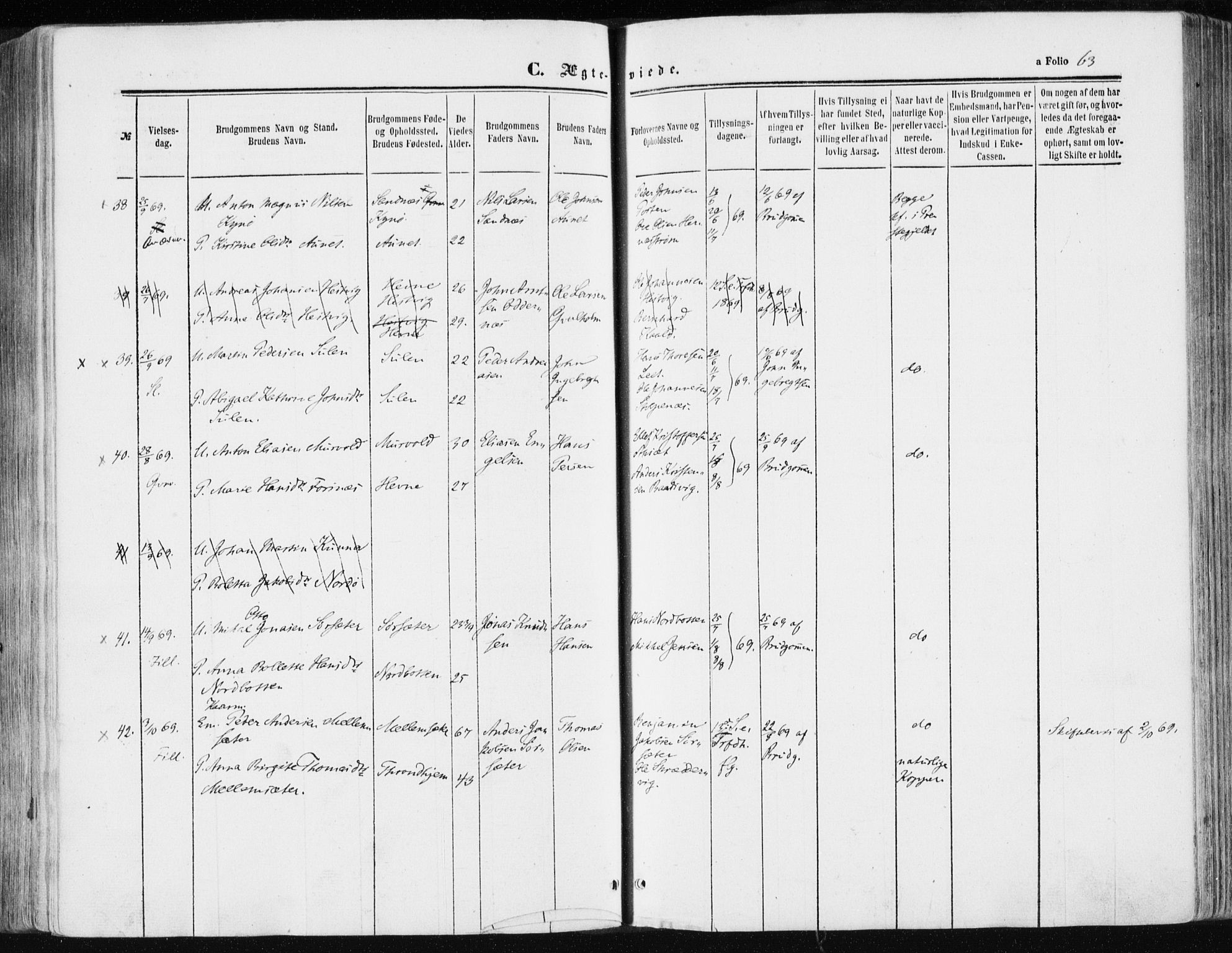 Ministerialprotokoller, klokkerbøker og fødselsregistre - Sør-Trøndelag, AV/SAT-A-1456/634/L0531: Parish register (official) no. 634A07, 1861-1870, p. 63