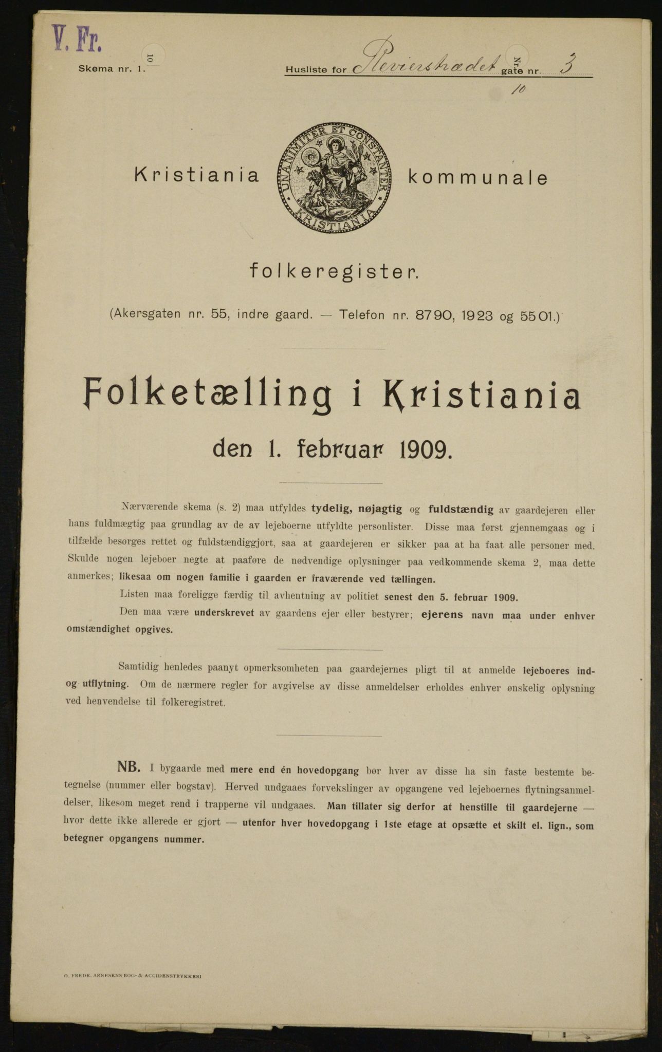 OBA, Municipal Census 1909 for Kristiania, 1909, p. 75133