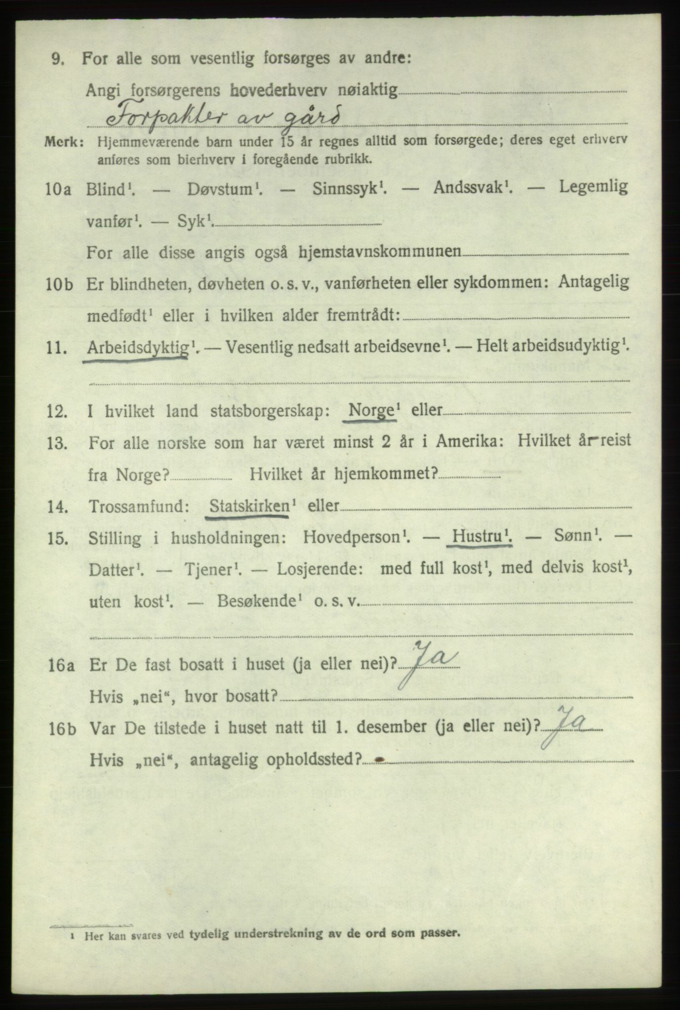 SAB, 1920 census for Tysnes, 1920, p. 10125