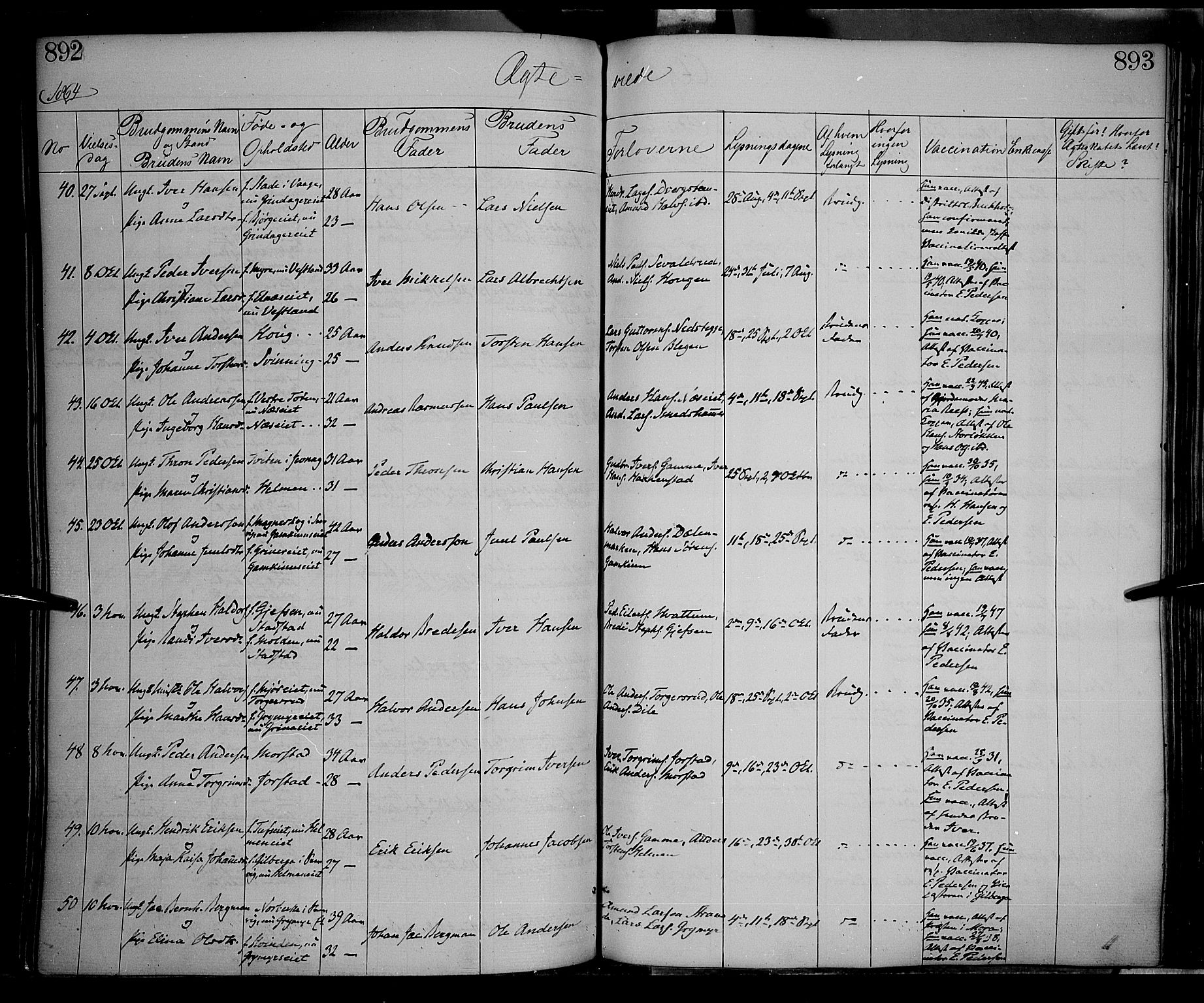 Gran prestekontor, AV/SAH-PREST-112/H/Ha/Haa/L0012: Parish register (official) no. 12, 1856-1874, p. 892-893