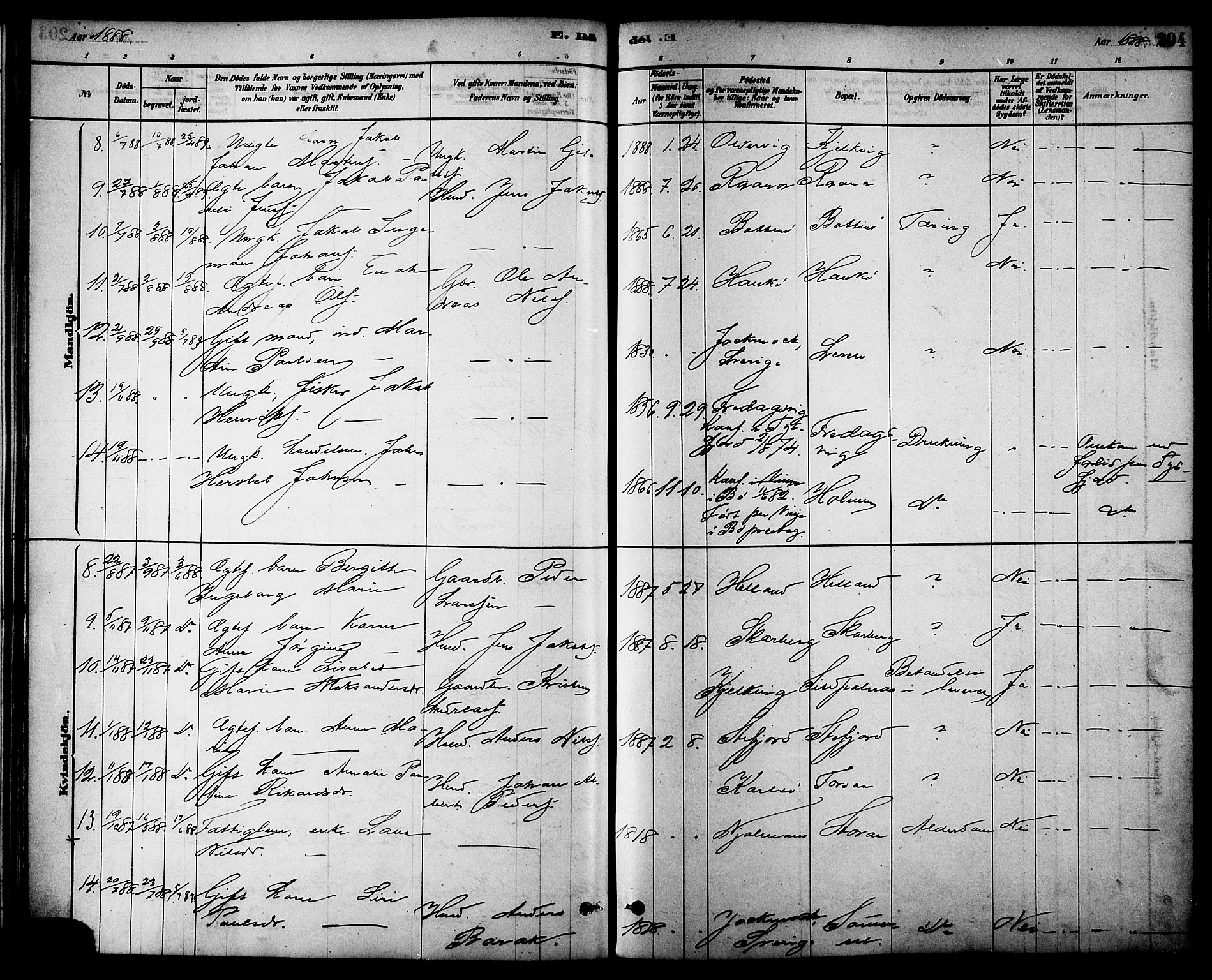 Ministerialprotokoller, klokkerbøker og fødselsregistre - Nordland, AV/SAT-A-1459/861/L0868: Parish register (official) no. 861A03, 1879-1889, p. 204