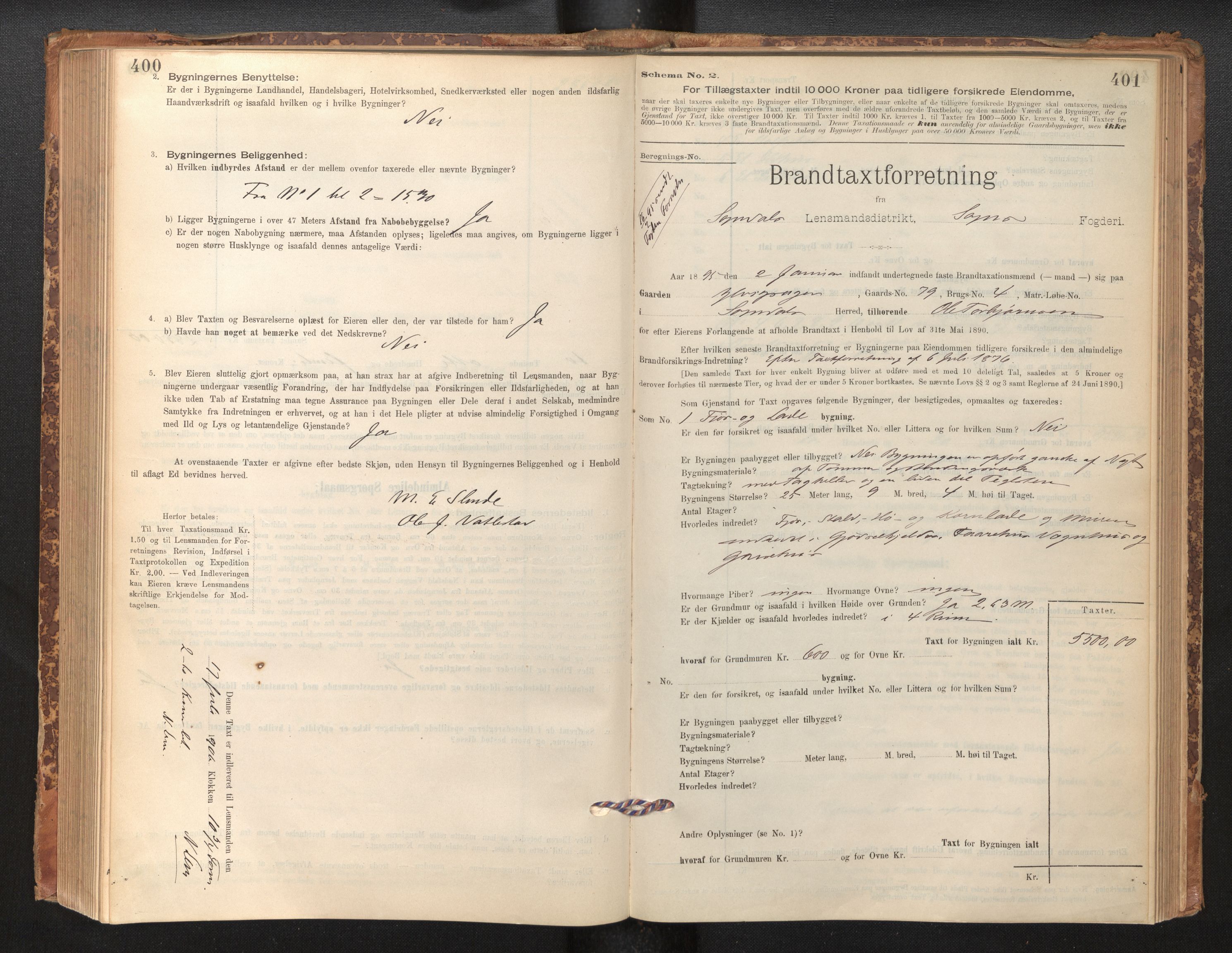 Lensmannen i Sogndal, SAB/A-29901/0012/L0008: Branntakstprotokoll, skjematakst, 1895-1906, p. 400-401