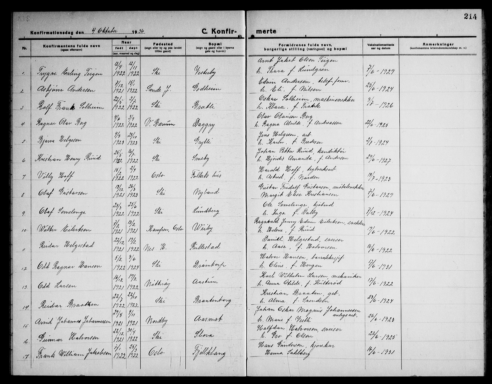 Kråkstad prestekontor Kirkebøker, AV/SAO-A-10125a/G/Gb/L0002: Parish register (copy) no. II 2, 1921-1941, p. 214