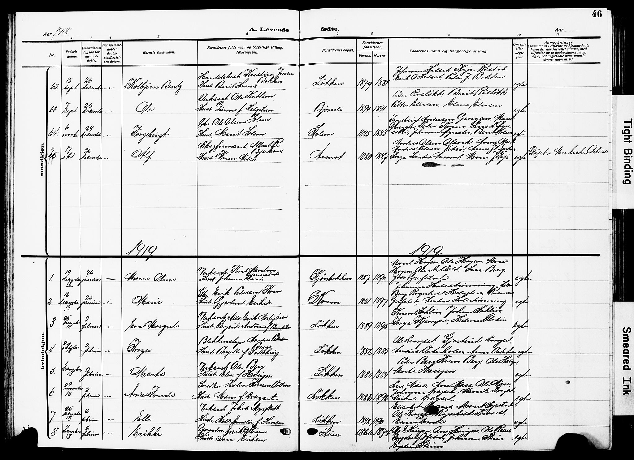 Ministerialprotokoller, klokkerbøker og fødselsregistre - Sør-Trøndelag, SAT/A-1456/672/L0865: Parish register (copy) no. 672C04, 1914-1928, p. 46