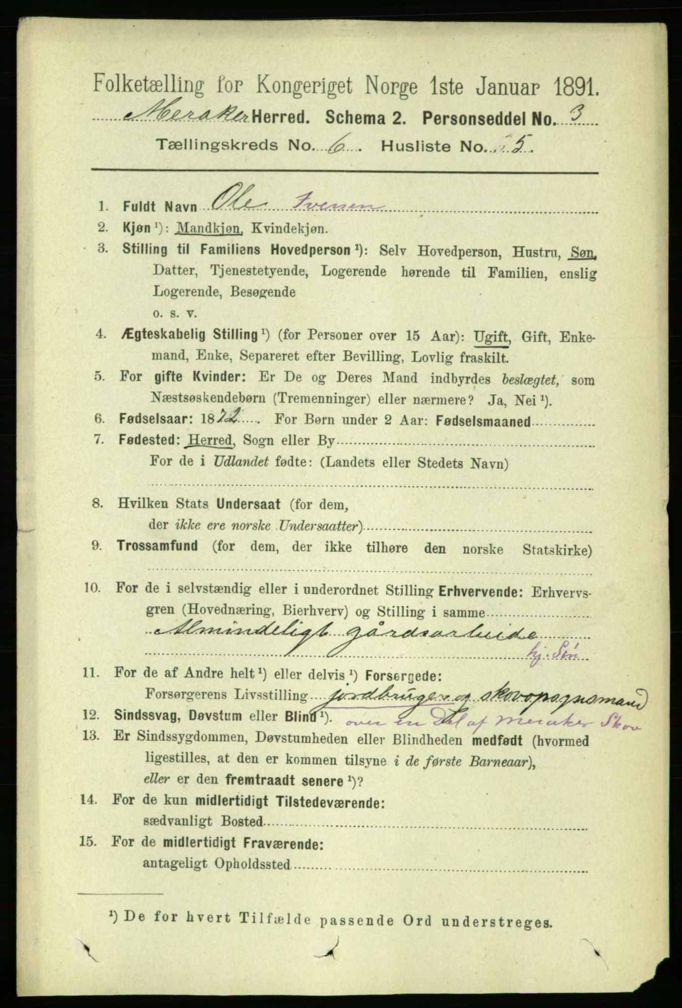 RA, 1891 census for 1711 Meråker, 1891, p. 2070