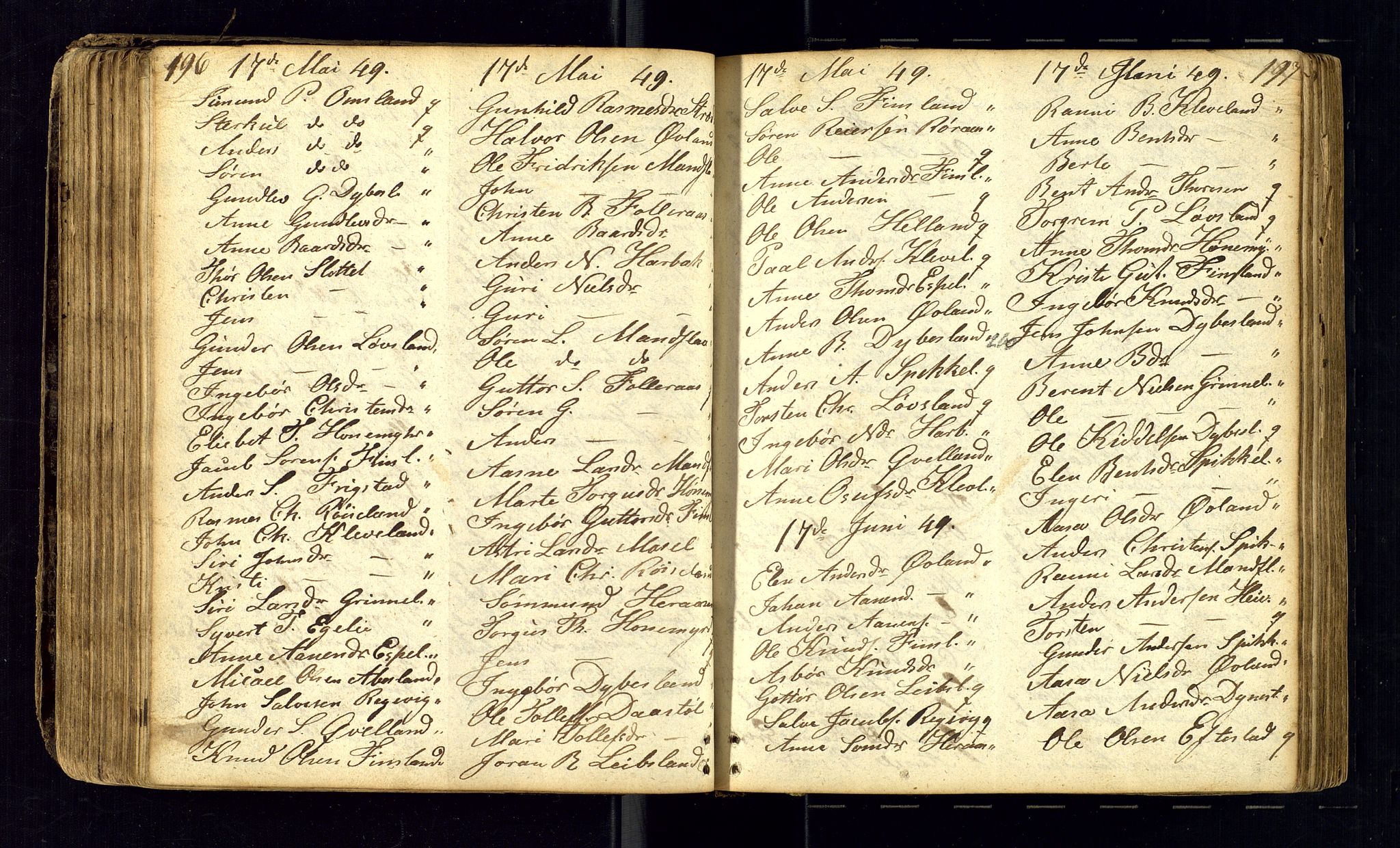 Bjelland sokneprestkontor, SAK/1111-0005/F/Fc/Fcb/L0001: Communicants register no. C-1, 1827-1906, p. 196-197