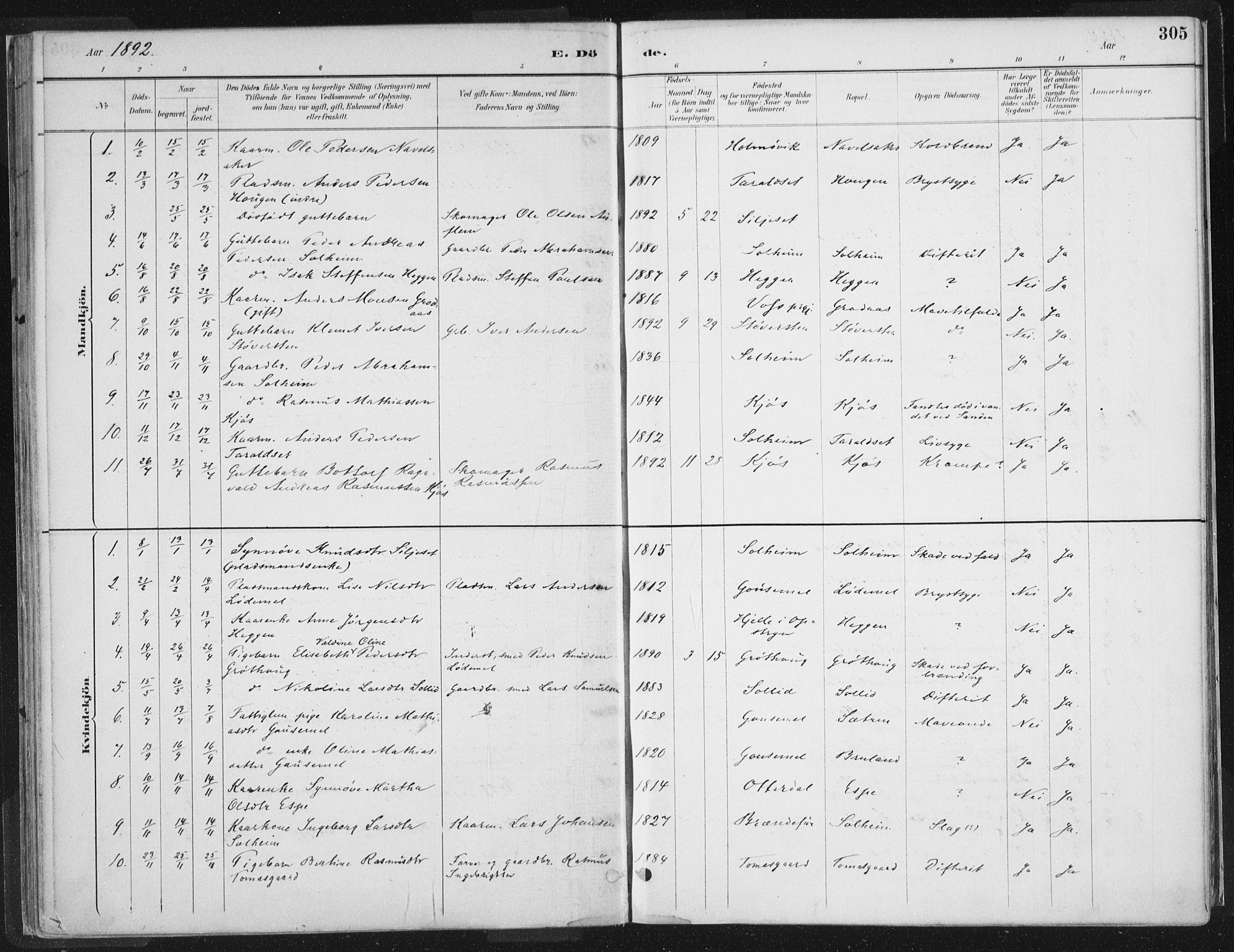 Hornindal sokneprestembete, AV/SAB-A-82401/H/Haa/Haaa/L0003/0002: Parish register (official) no. A 3B, 1885-1917, p. 305