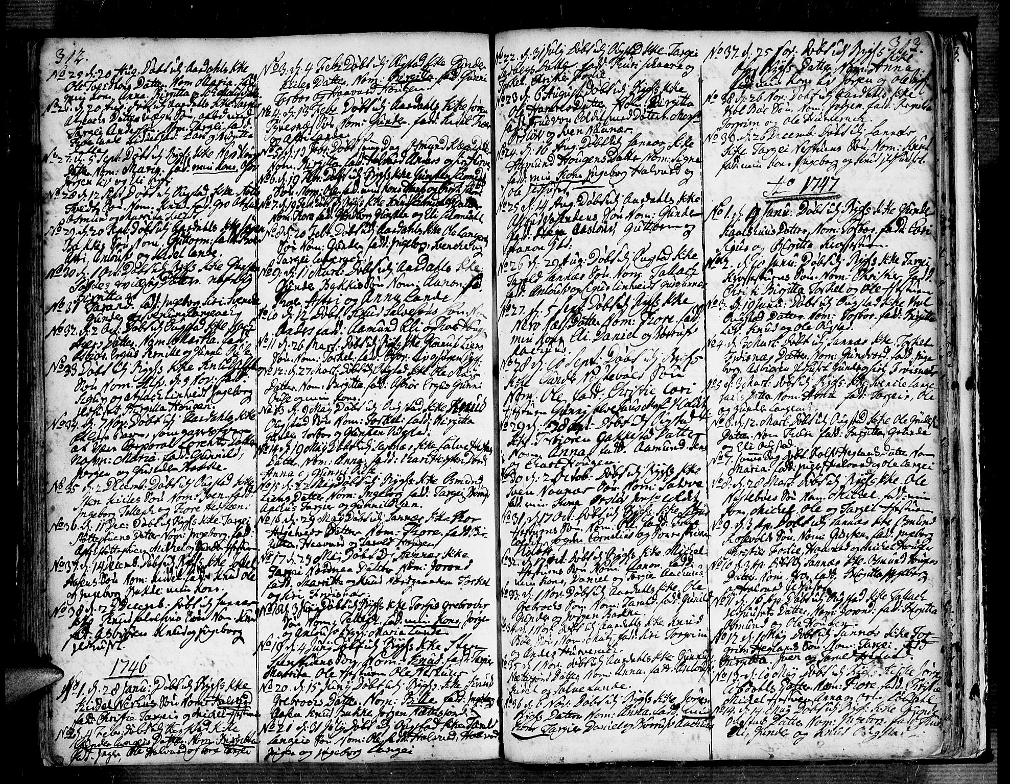 Bygland sokneprestkontor, SAK/1111-0006/F/Fa/Fab/L0001: Parish register (official) no. A 1, 1725-1766, p. 312-313