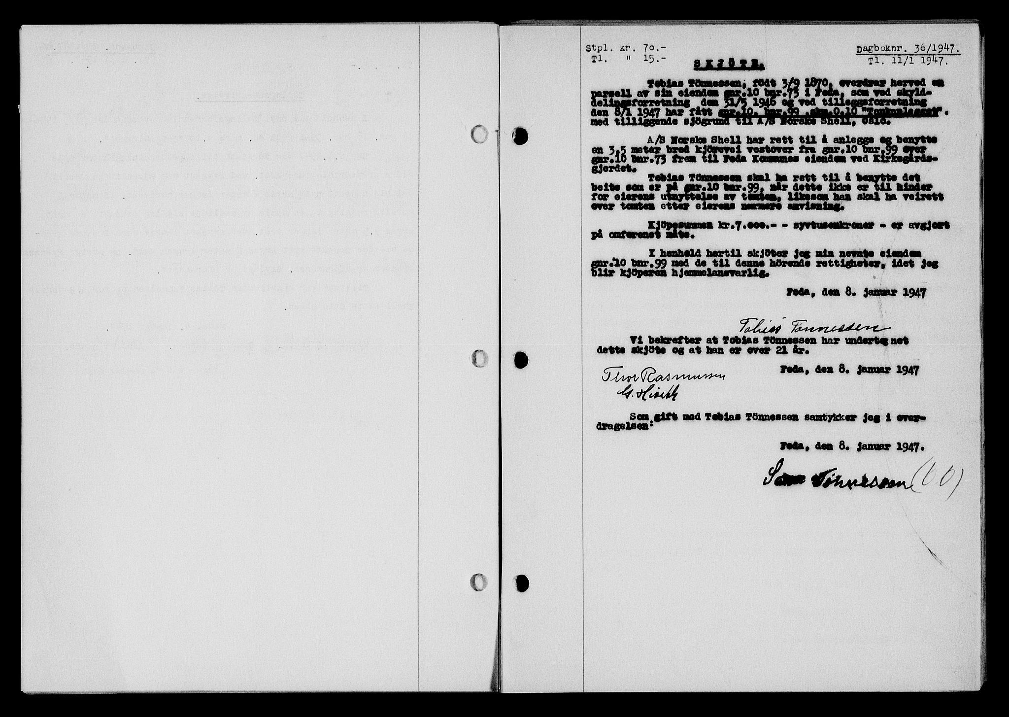 Flekkefjord sorenskriveri, SAK/1221-0001/G/Gb/Gba/L0061: Mortgage book no. A-9, 1946-1947, Diary no: : 36/1947