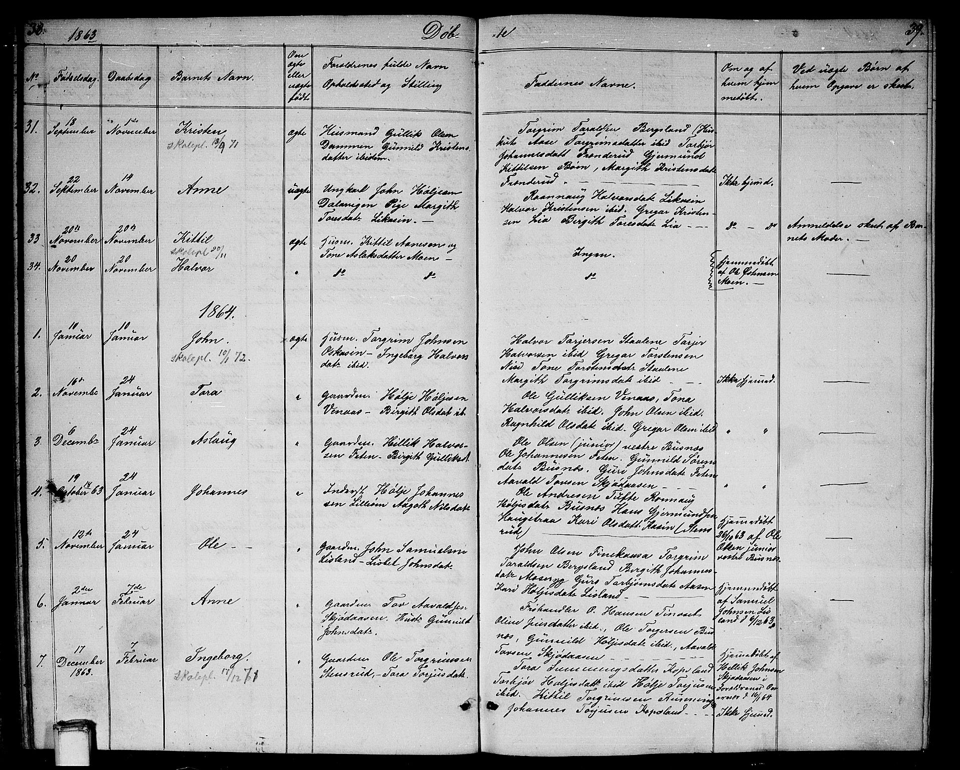 Gransherad kirkebøker, AV/SAKO-A-267/G/Ga/L0002: Parish register (copy) no. I 2, 1854-1886, p. 38-39