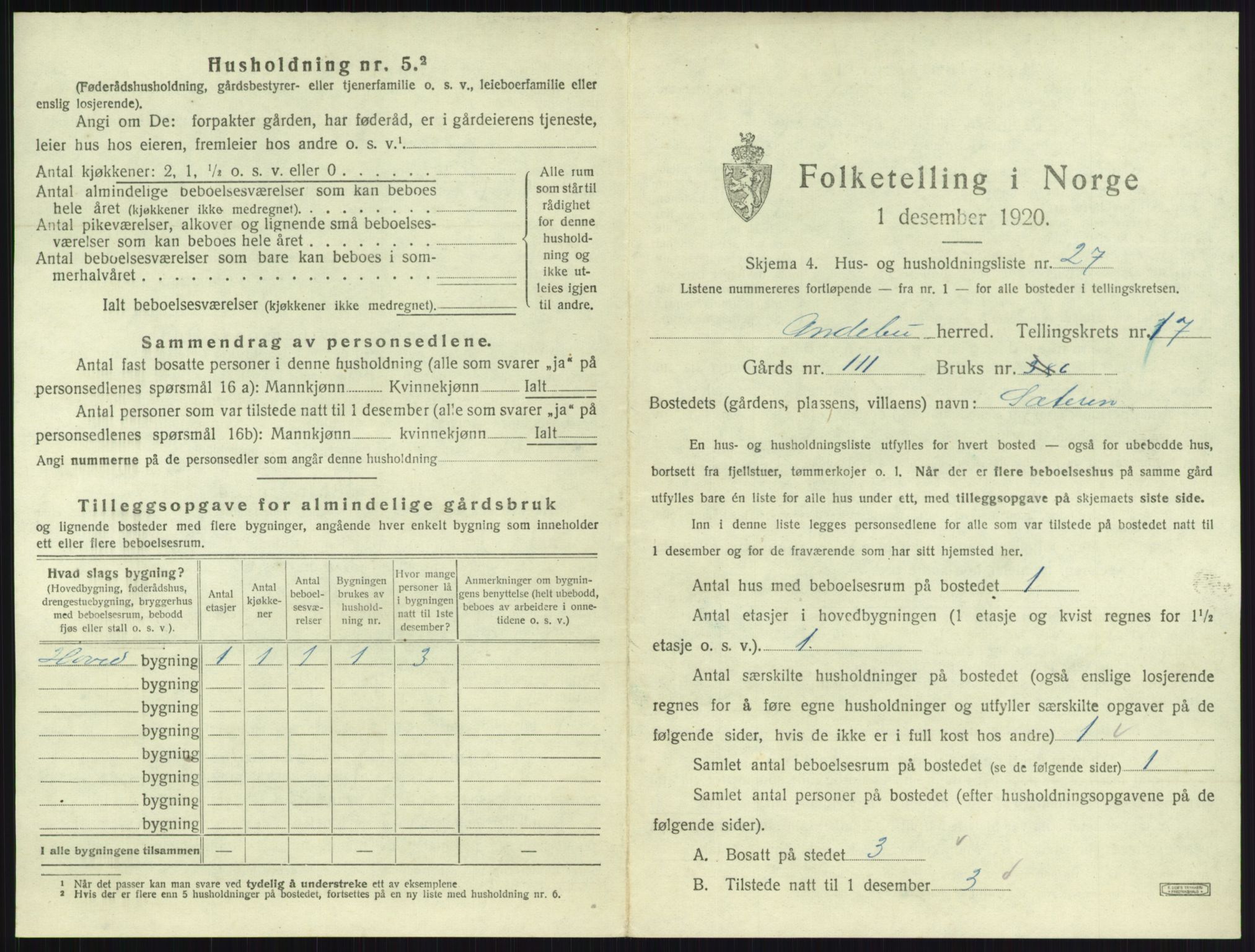 SAKO, 1920 census for Andebu, 1920, p. 969