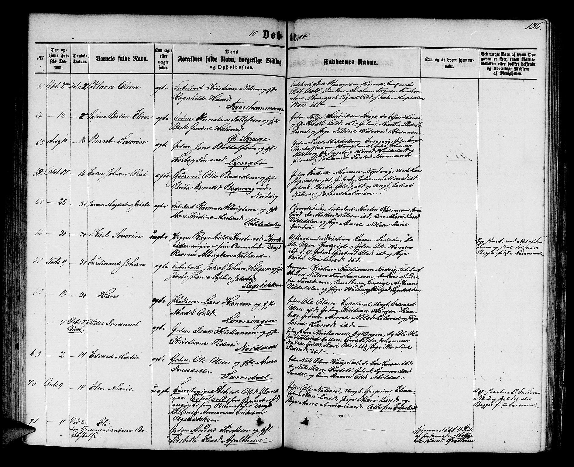 Fana Sokneprestembete, SAB/A-75101/H/Hab/Habb/L0003: Parish register (copy) no. B 3, 1861-1888, p. 136