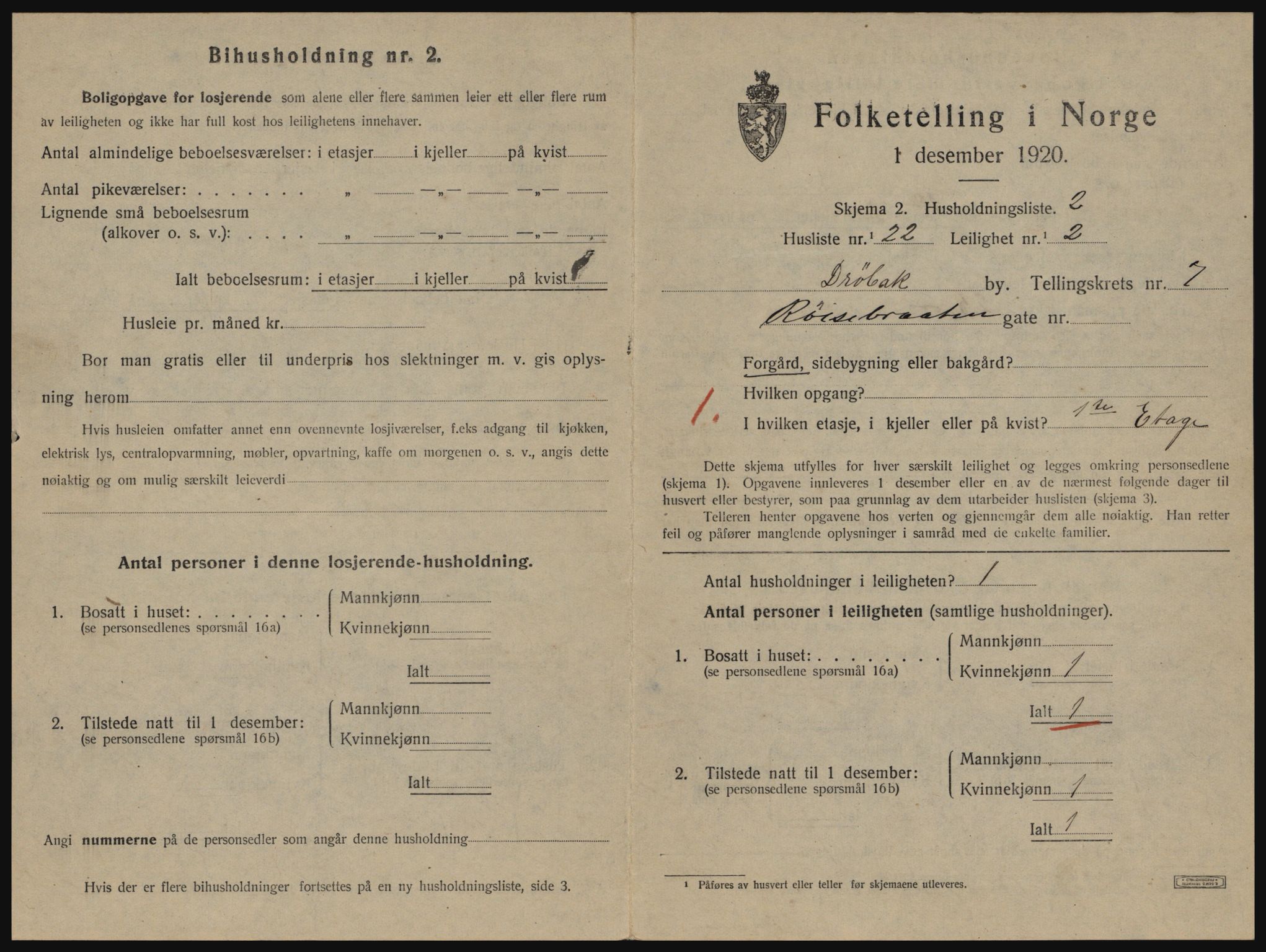 SAO, 1920 census for Drøbak, 1920, p. 1779