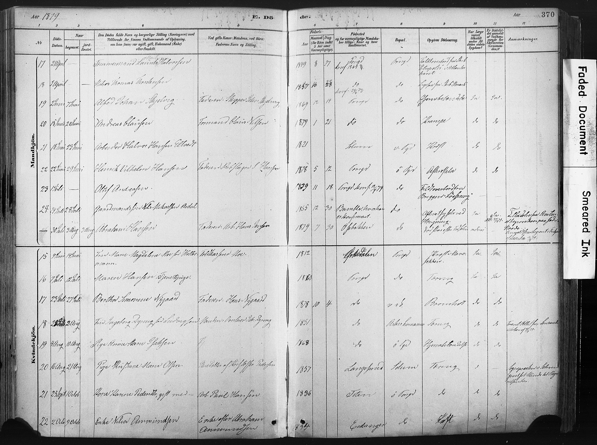 Porsgrunn kirkebøker , AV/SAKO-A-104/F/Fa/L0008: Parish register (official) no. 8, 1878-1895, p. 370