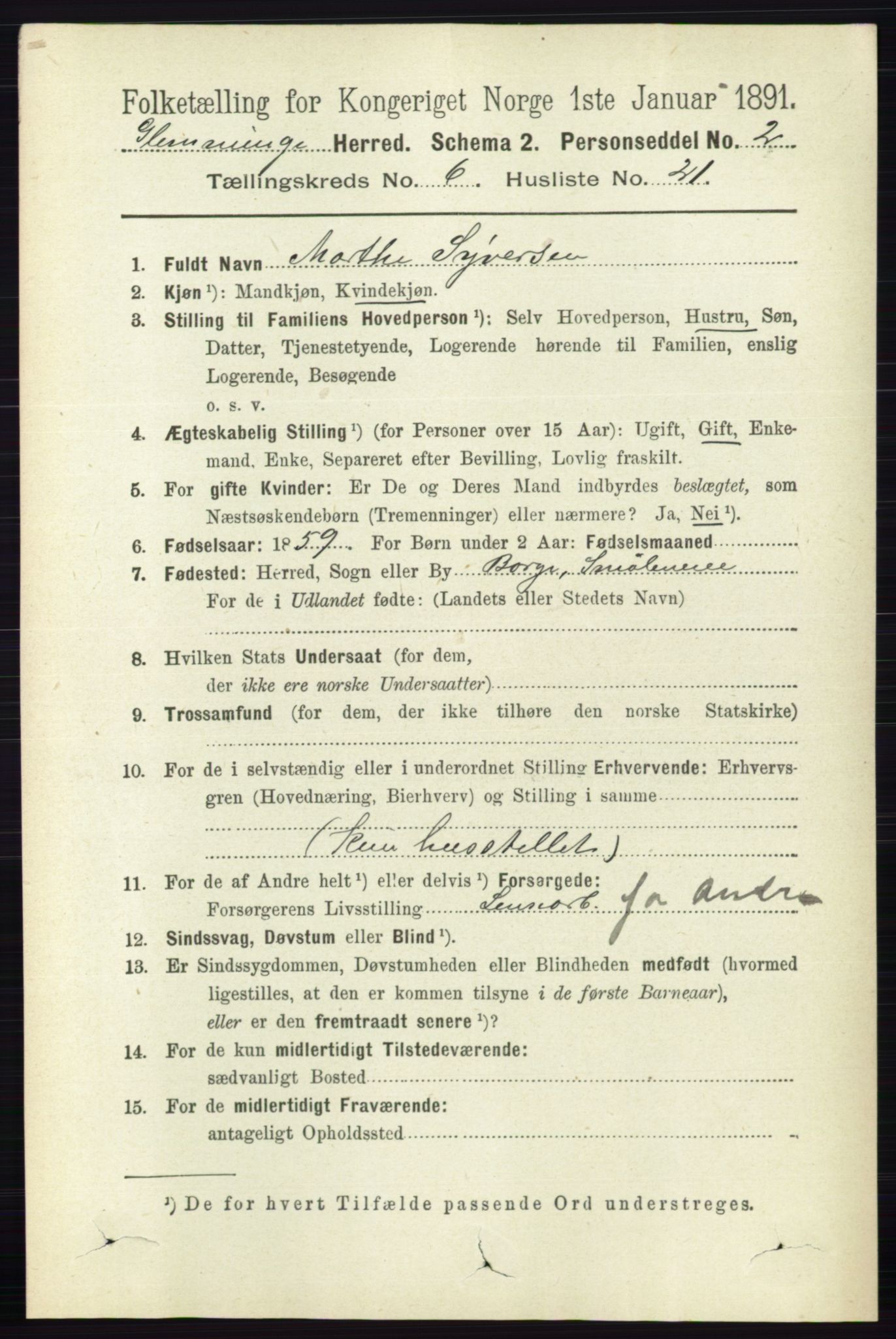 RA, 1891 census for 0132 Glemmen, 1891, p. 7665