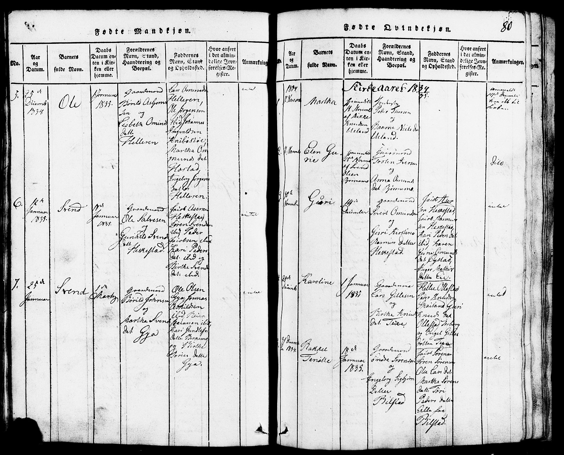 Lund sokneprestkontor, SAST/A-101809/S07/L0001: Parish register (copy) no. B 1, 1815-1853, p. 80