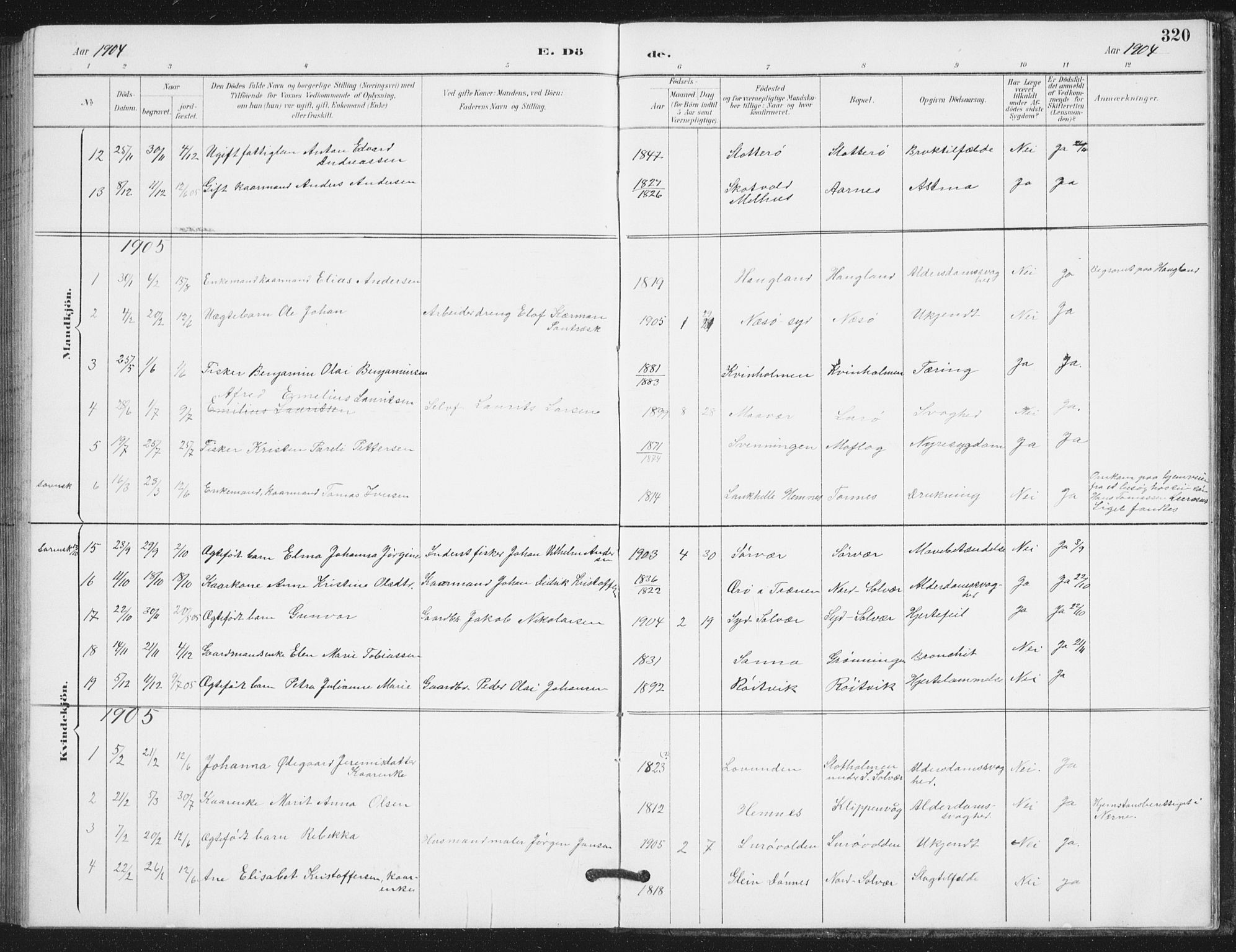 Ministerialprotokoller, klokkerbøker og fødselsregistre - Nordland, SAT/A-1459/839/L0573: Parish register (copy) no. 839C03, 1892-1917, p. 320