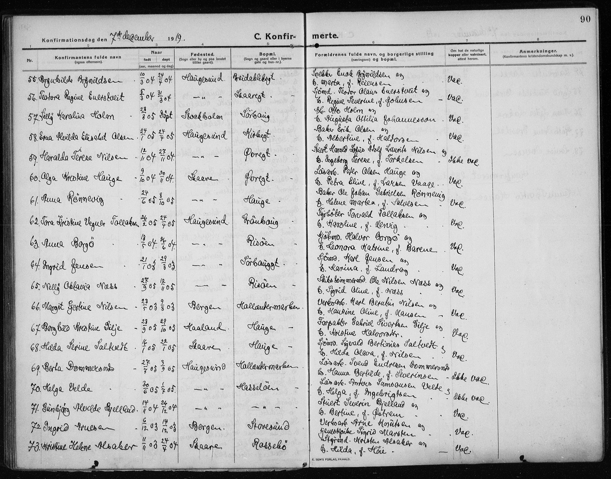 Haugesund sokneprestkontor, AV/SAST-A -101863/H/Ha/Haa/L0009: Parish register (official) no. A 9, 1914-1929, p. 90