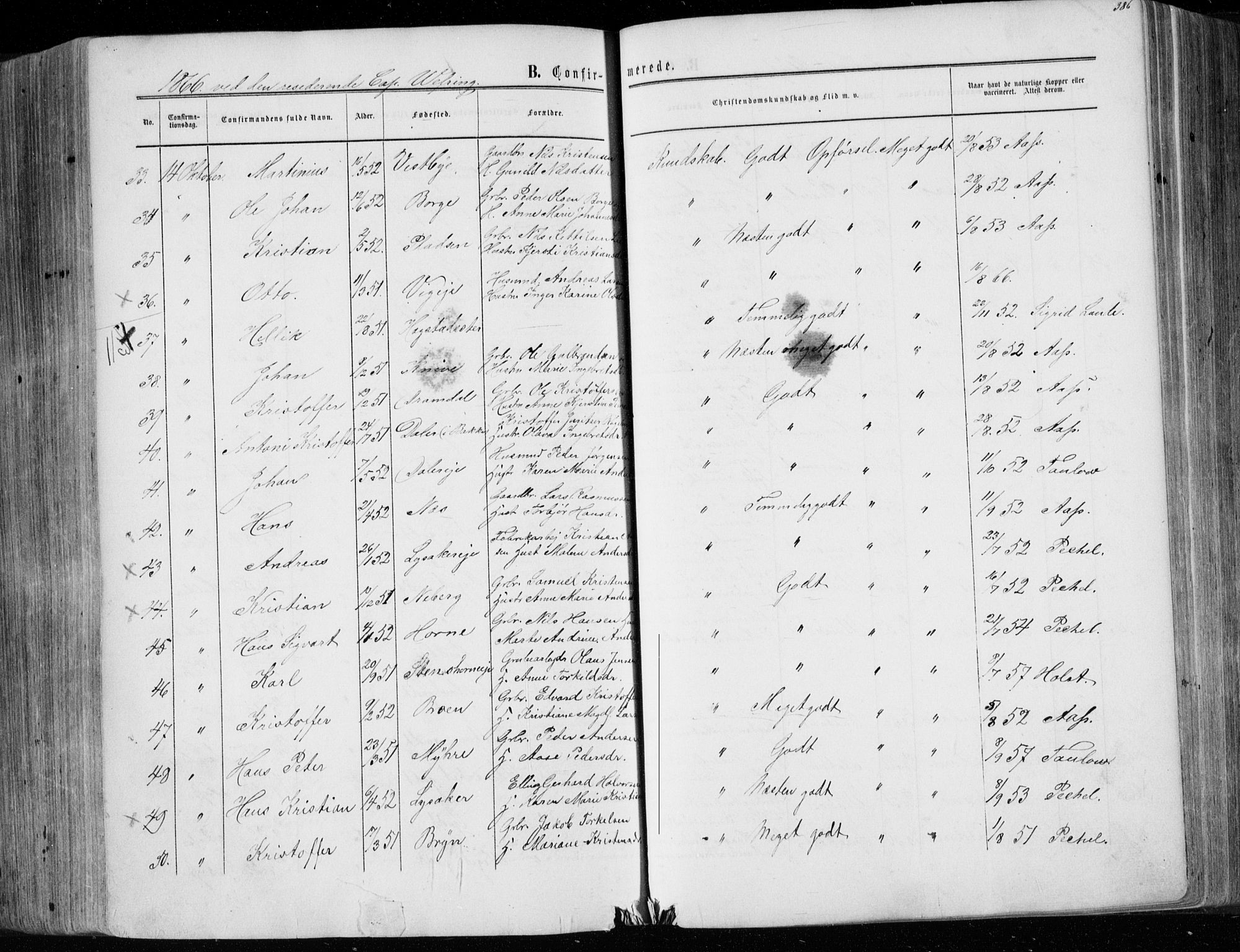 Eiker kirkebøker, AV/SAKO-A-4/F/Fa/L0016: Parish register (official) no. I 16, 1860-1868, p. 386