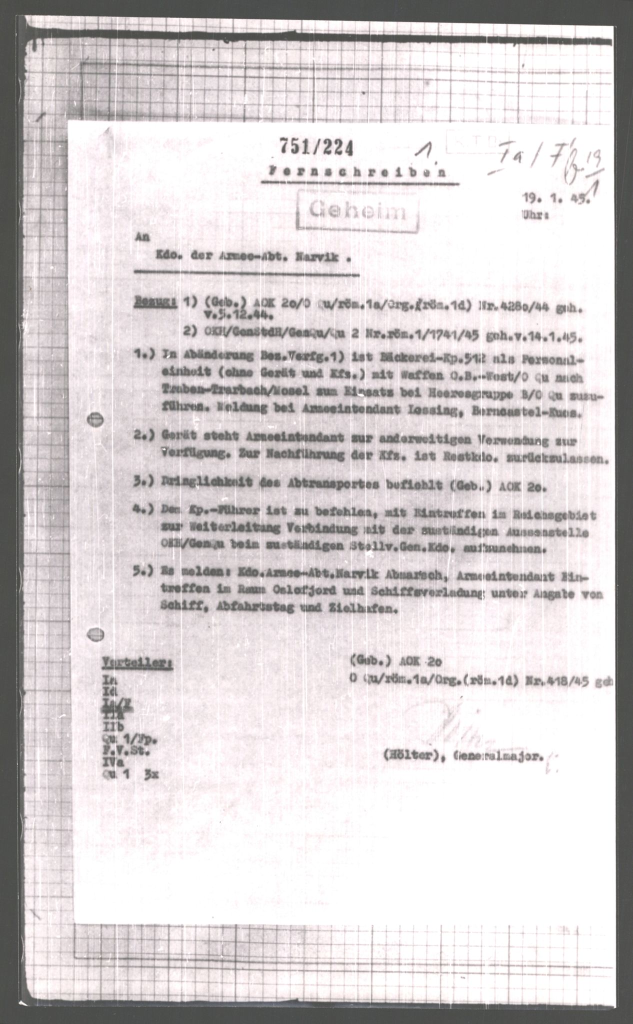 Forsvarets Overkommando. 2 kontor. Arkiv 11.4. Spredte tyske arkivsaker, AV/RA-RAFA-7031/D/Dar/Dara/L0006: Krigsdagbøker for 20. Gebirgs-Armee-Oberkommando (AOK 20), 1945, p. 657