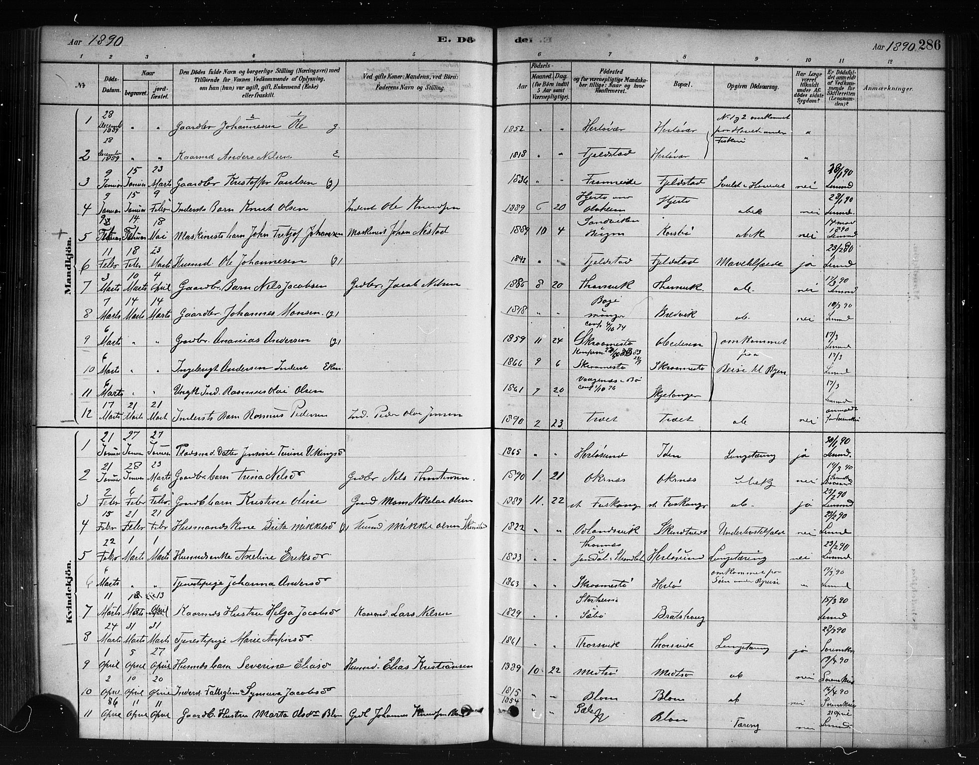 Herdla Sokneprestembete, AV/SAB-A-75701/H/Haa: Parish register (official) no. A 3, 1878-1890, p. 286