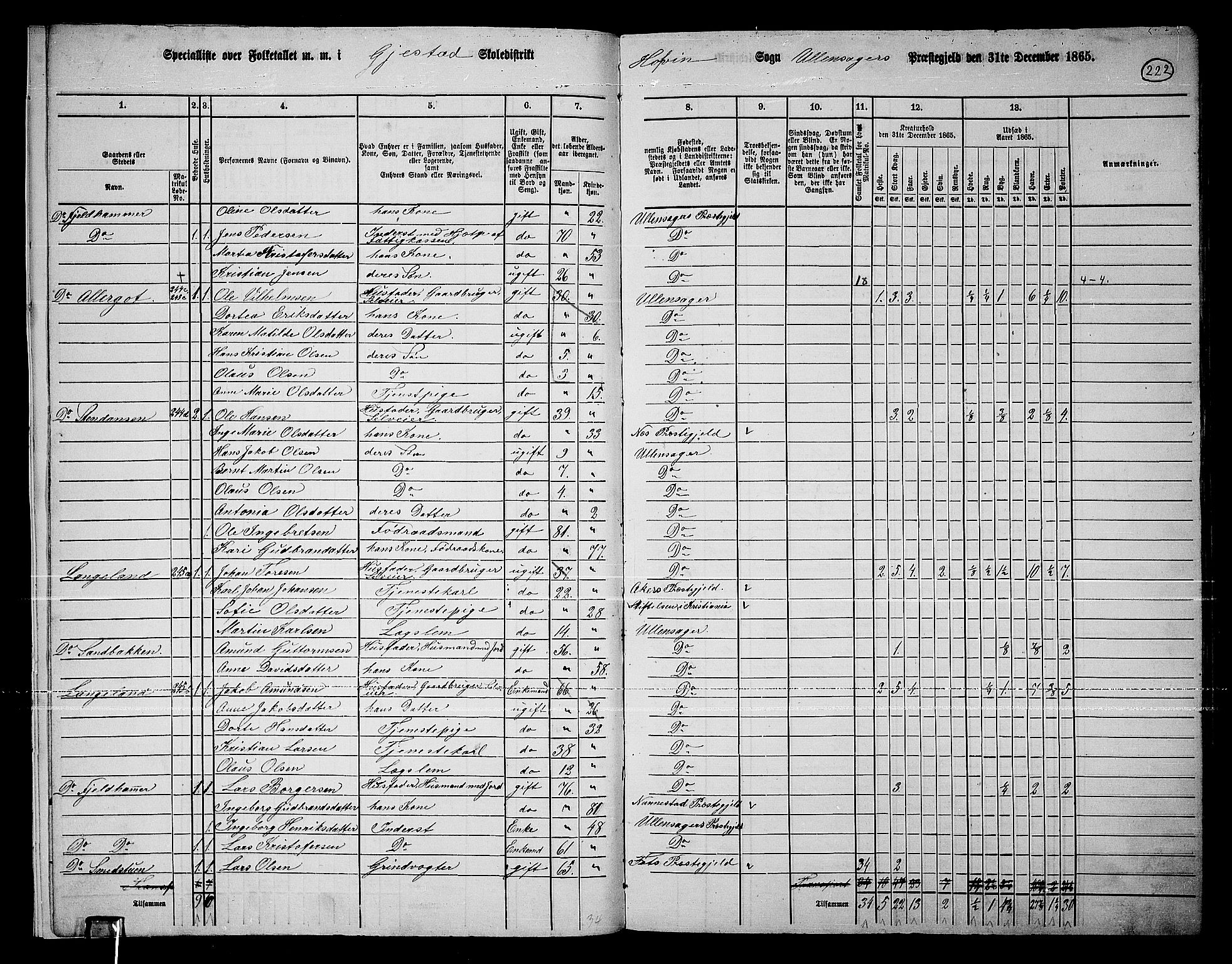 RA, 1865 census for Ullensaker, 1865, p. 197