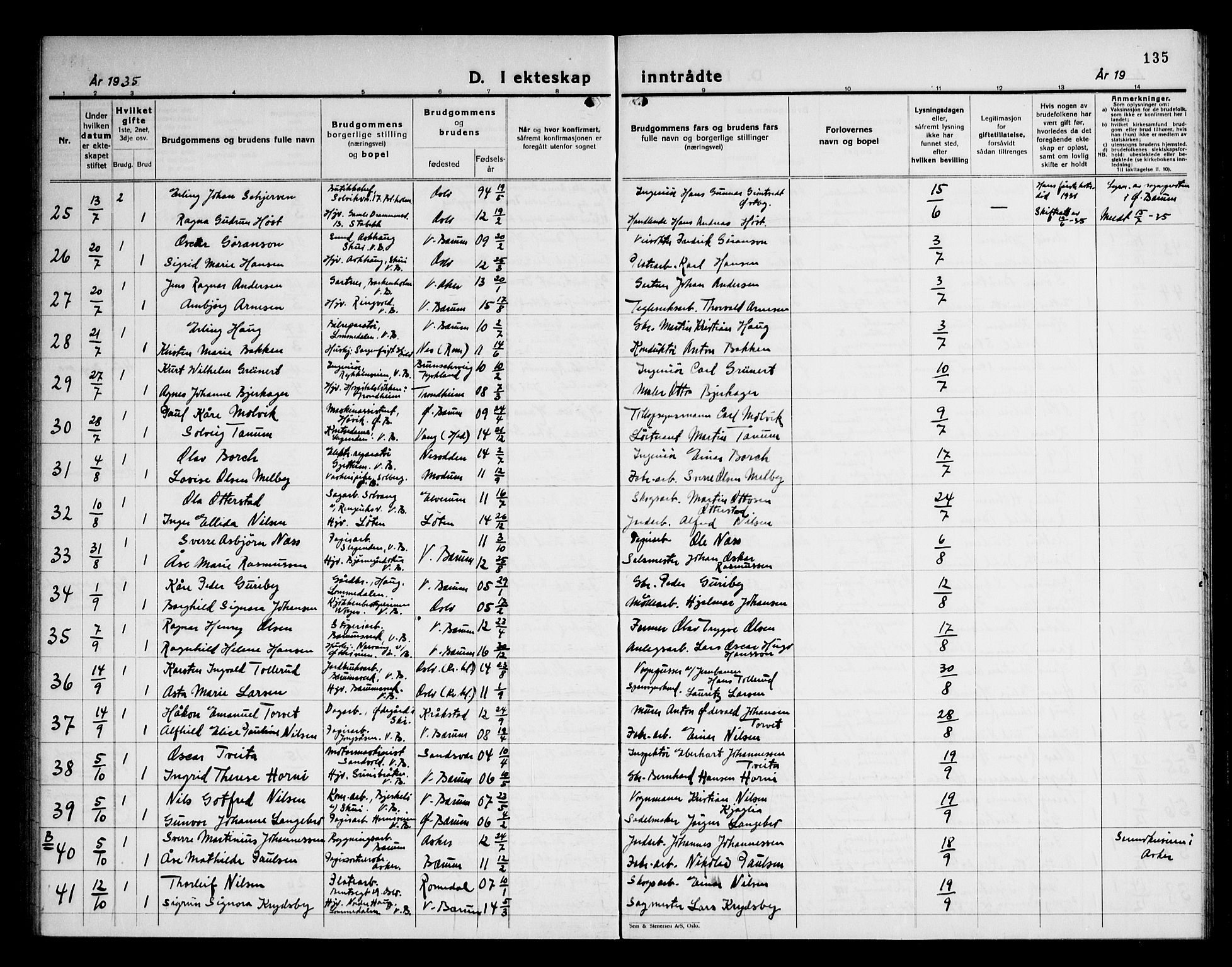 Vestre Bærum prestekontor Kirkebøker, SAO/A-10209a/G/L0002: Parish register (copy) no. 2, 1931-1947, p. 135