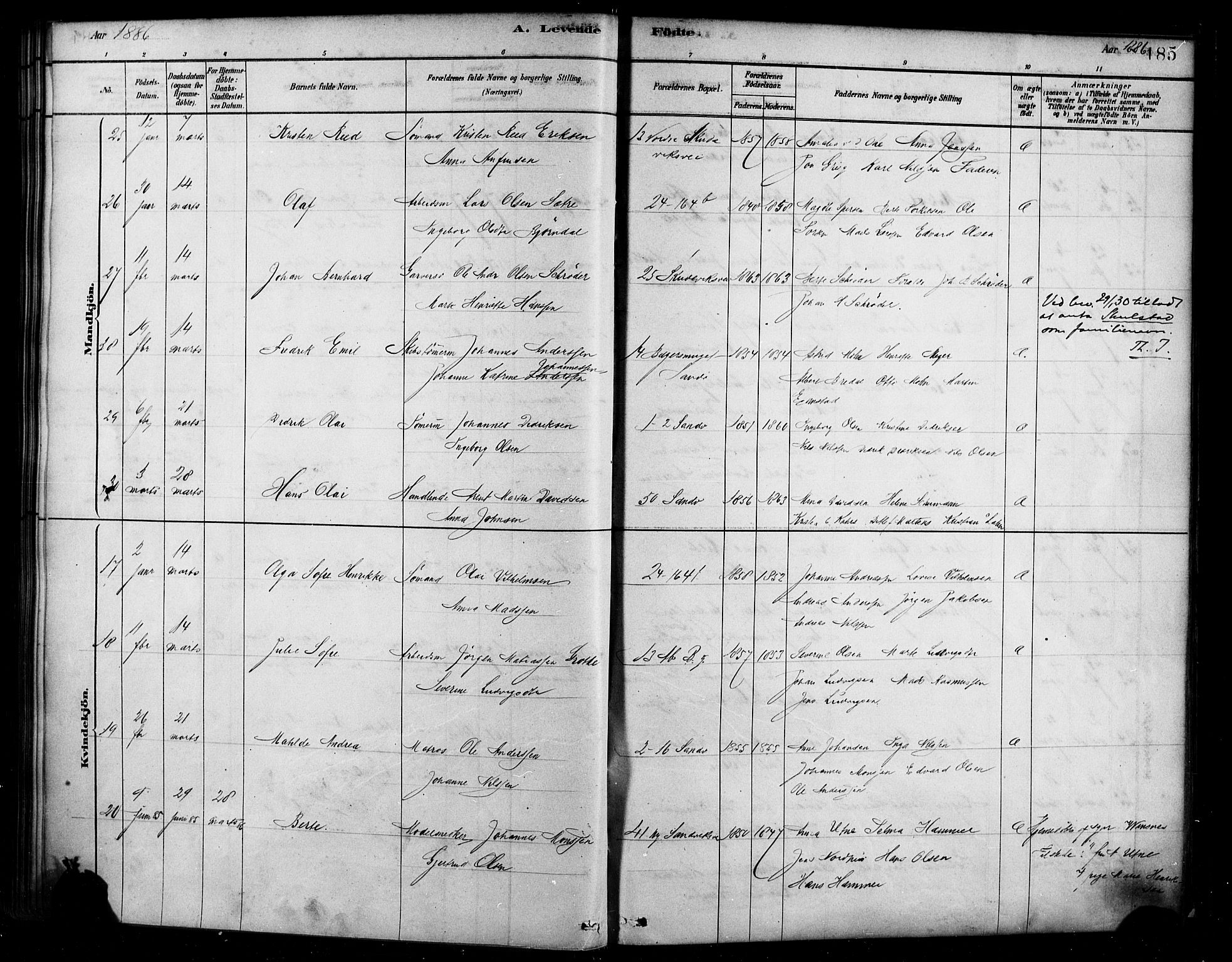 Sandviken Sokneprestembete, AV/SAB-A-77601/H/Ha/L0004: Parish register (official) no. B 1, 1878-1891, p. 185