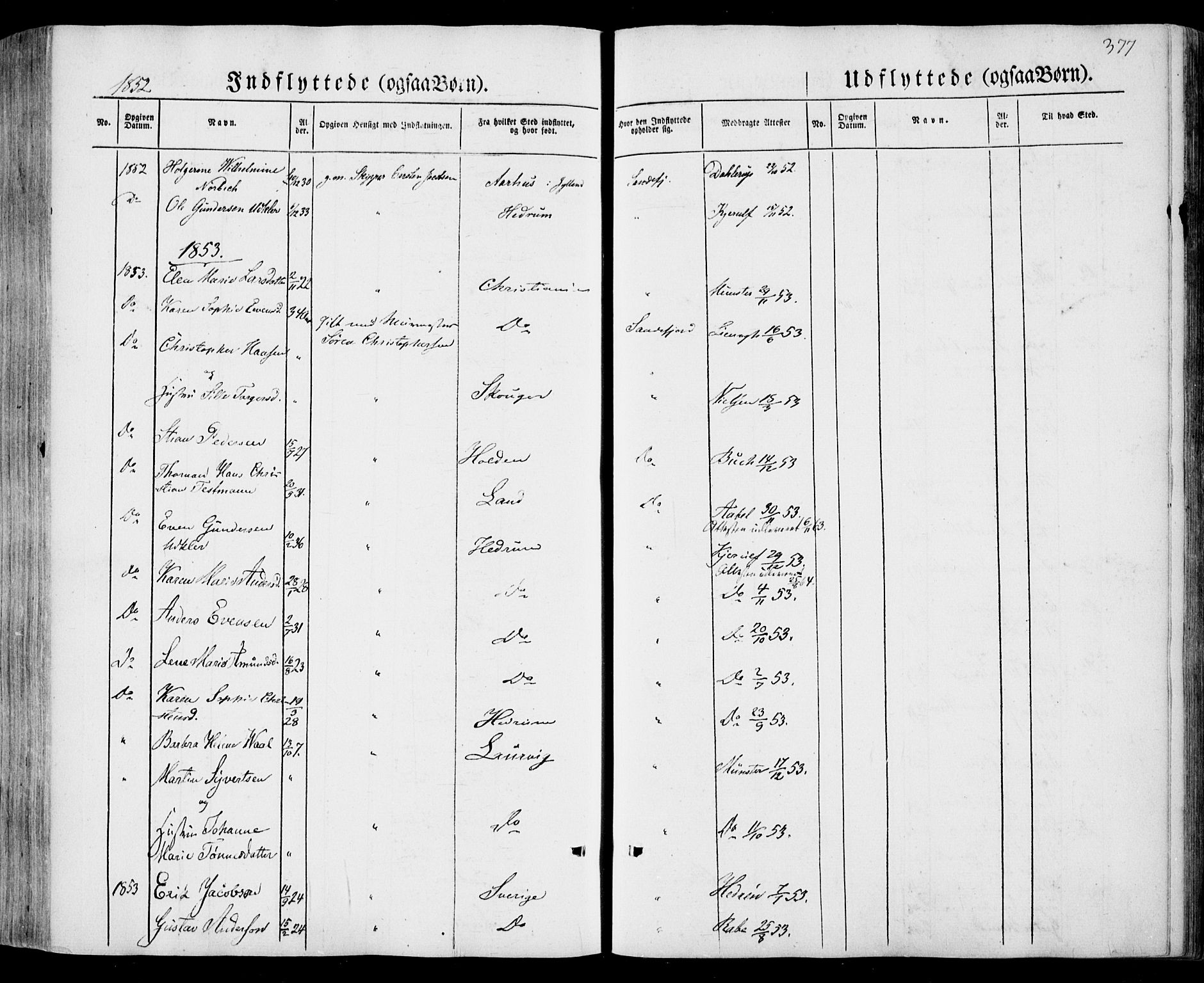 Sandar kirkebøker, SAKO/A-243/F/Fa/L0006: Parish register (official) no. 6, 1847-1860, p. 377