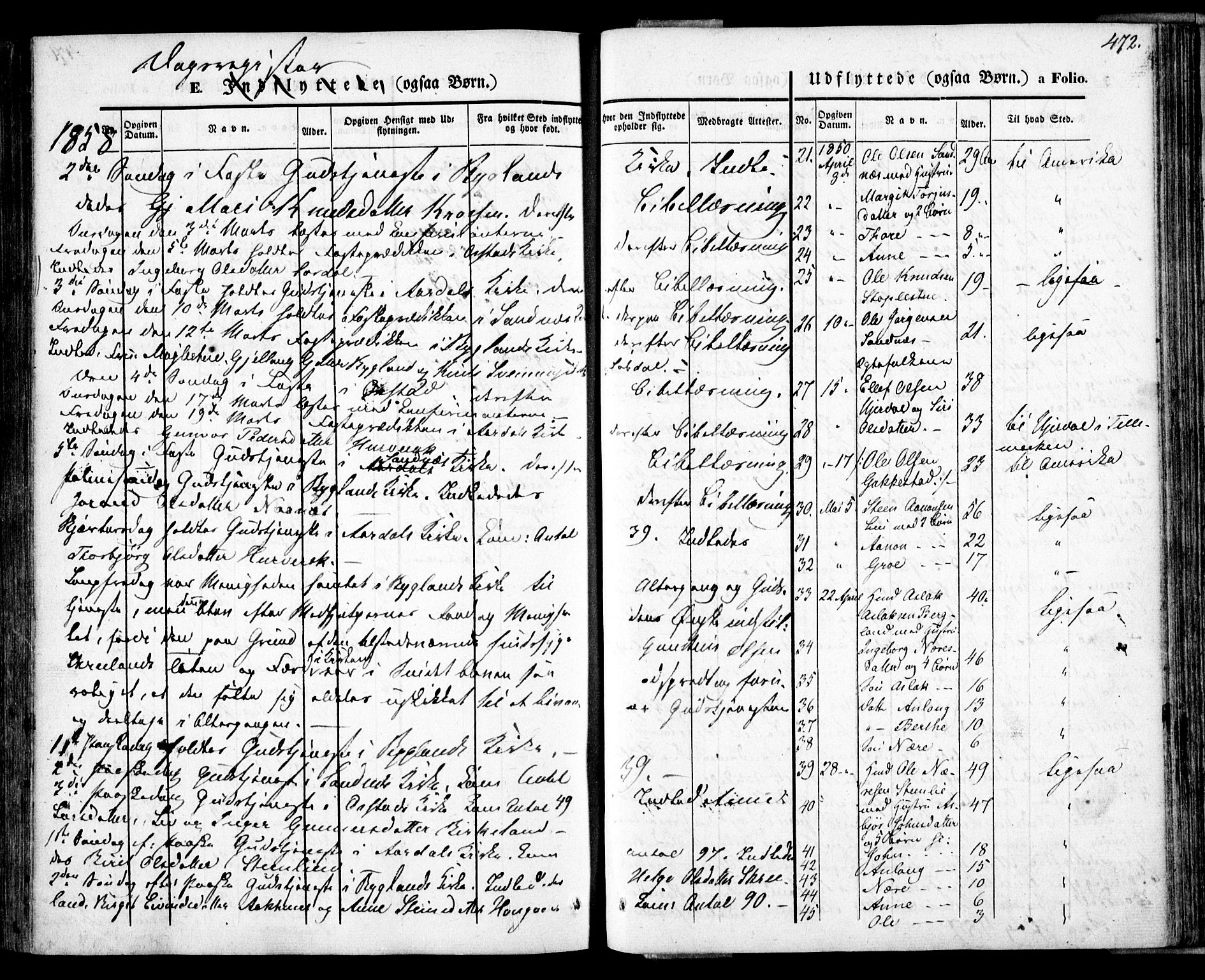 Bygland sokneprestkontor, SAK/1111-0006/F/Fa/Fab/L0004: Parish register (official) no. A 4, 1842-1858, p. 472