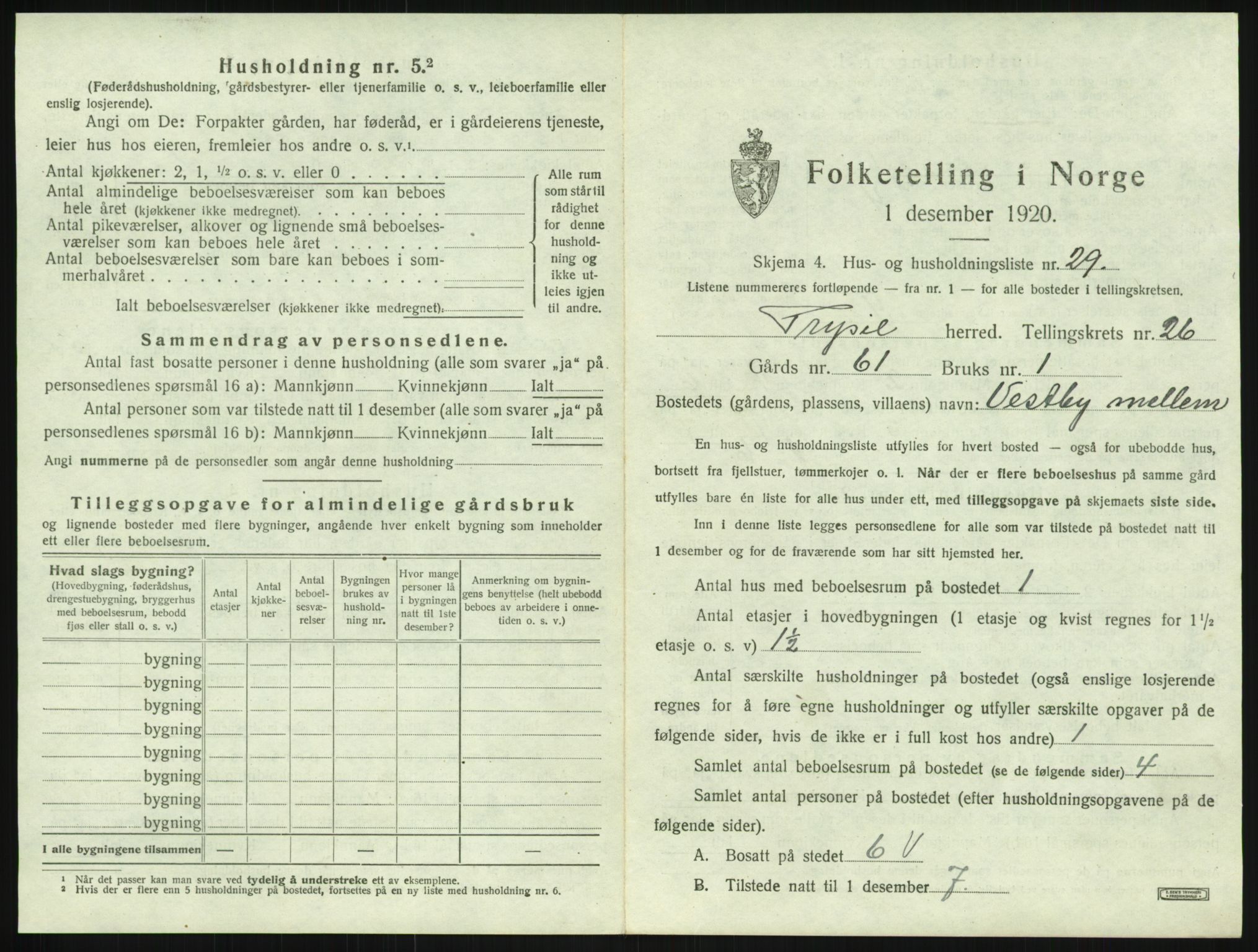 SAH, 1920 census for Trysil, 1920, p. 2511