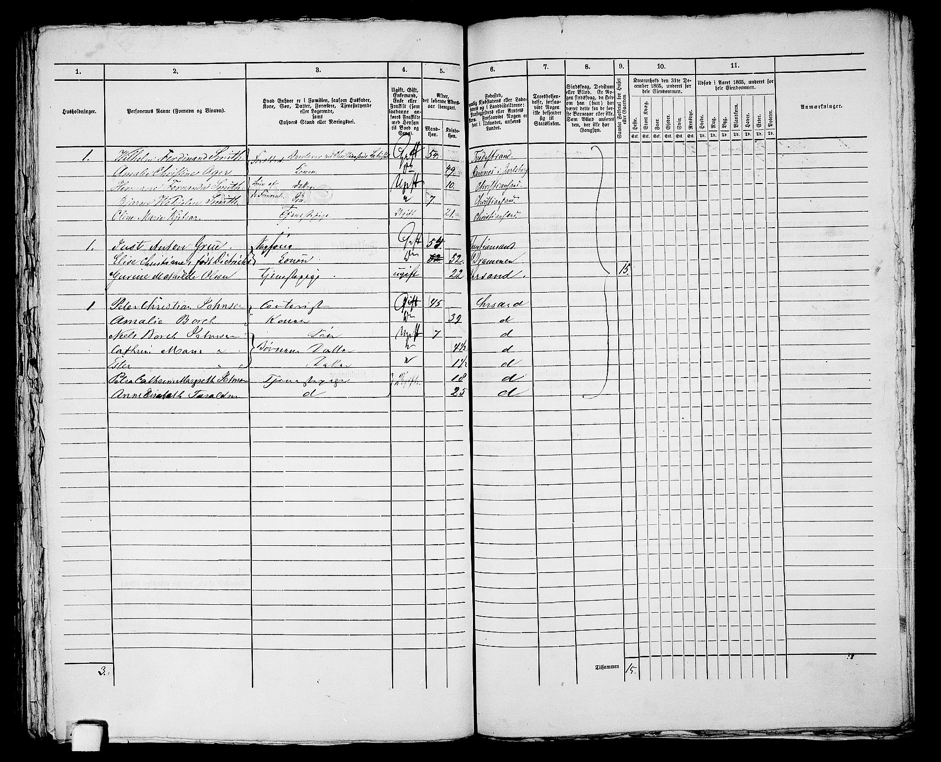 RA, 1865 census for Kristiansand, 1865, p. 1486