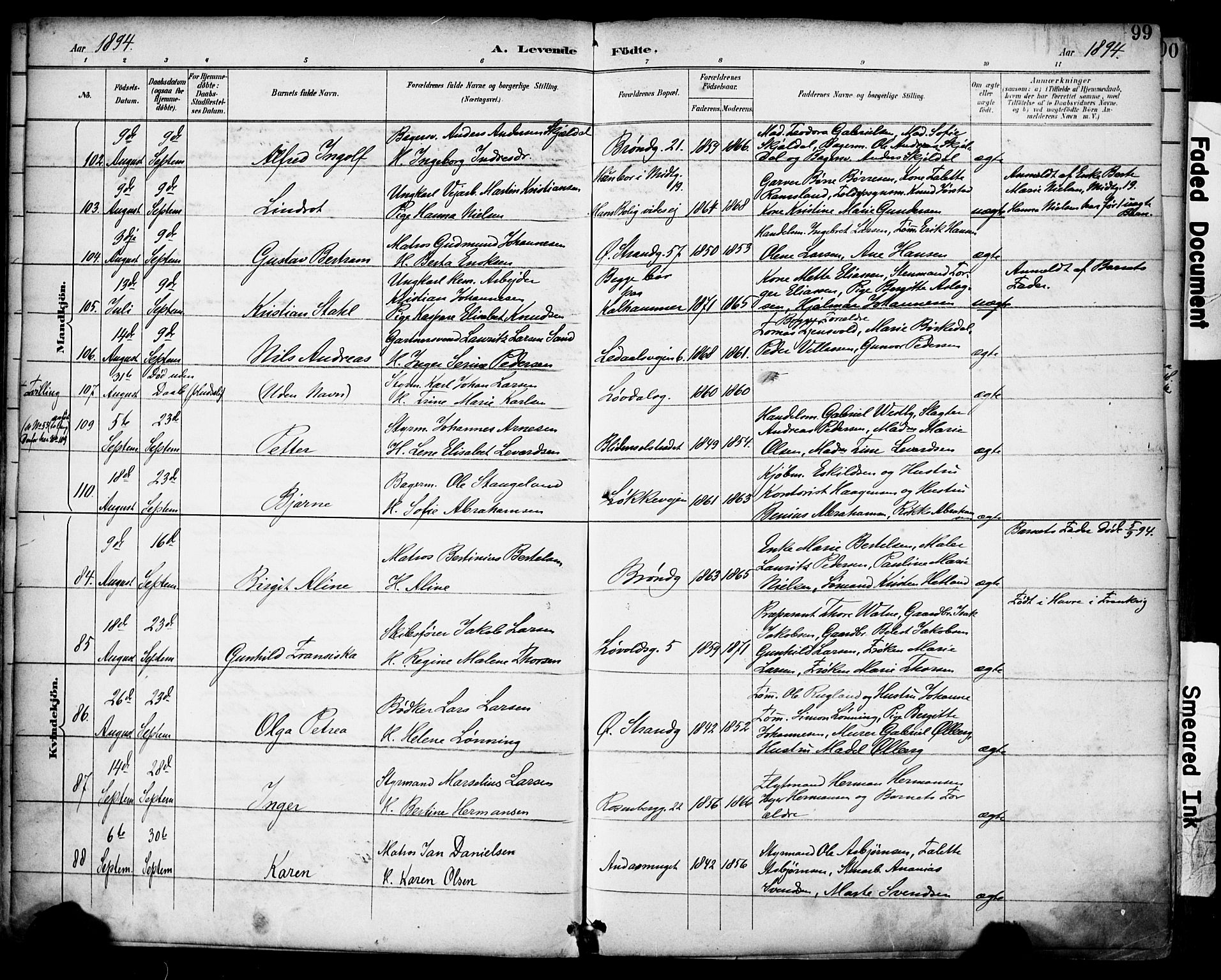 Domkirken sokneprestkontor, AV/SAST-A-101812/001/30/30BA/L0030: Parish register (official) no. A 29, 1889-1902, p. 99