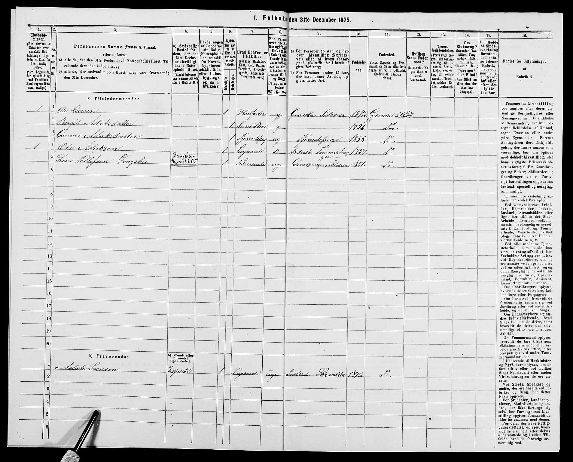 SAK, 1875 census for 0929P Åmli, 1875, p. 117