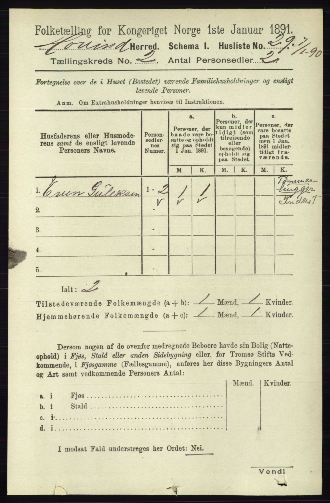 RA, 1891 census for 0825 Hovin, 1891, p. 487