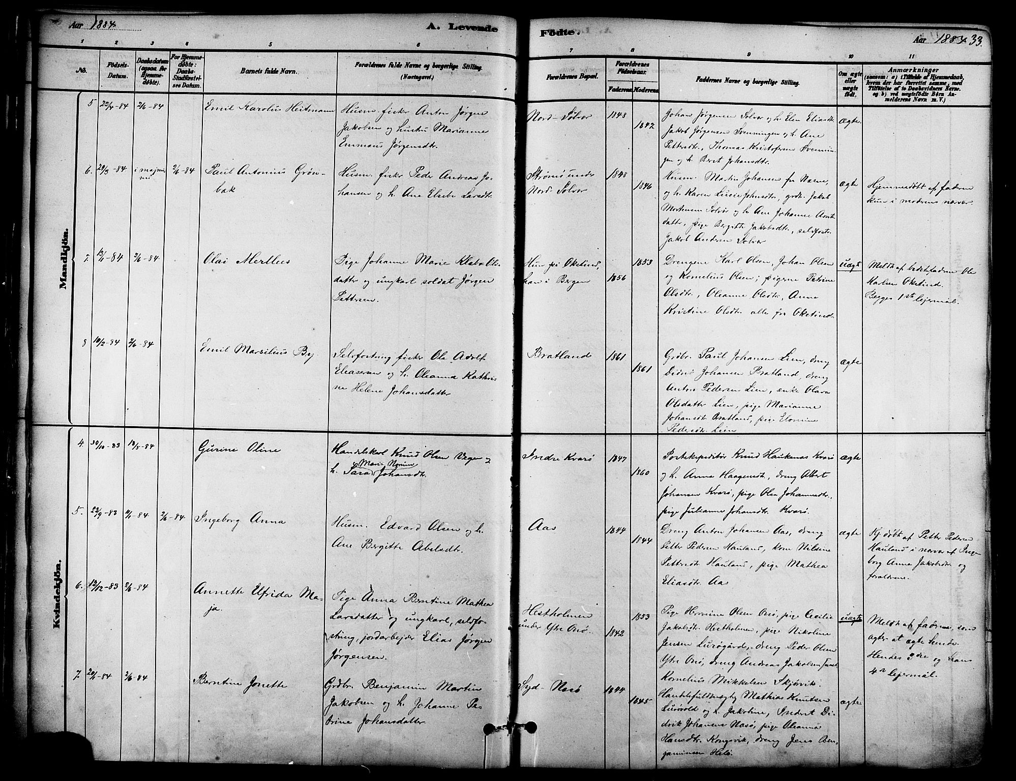 Ministerialprotokoller, klokkerbøker og fødselsregistre - Nordland, SAT/A-1459/839/L0568: Parish register (official) no. 839A05, 1880-1902, p. 33