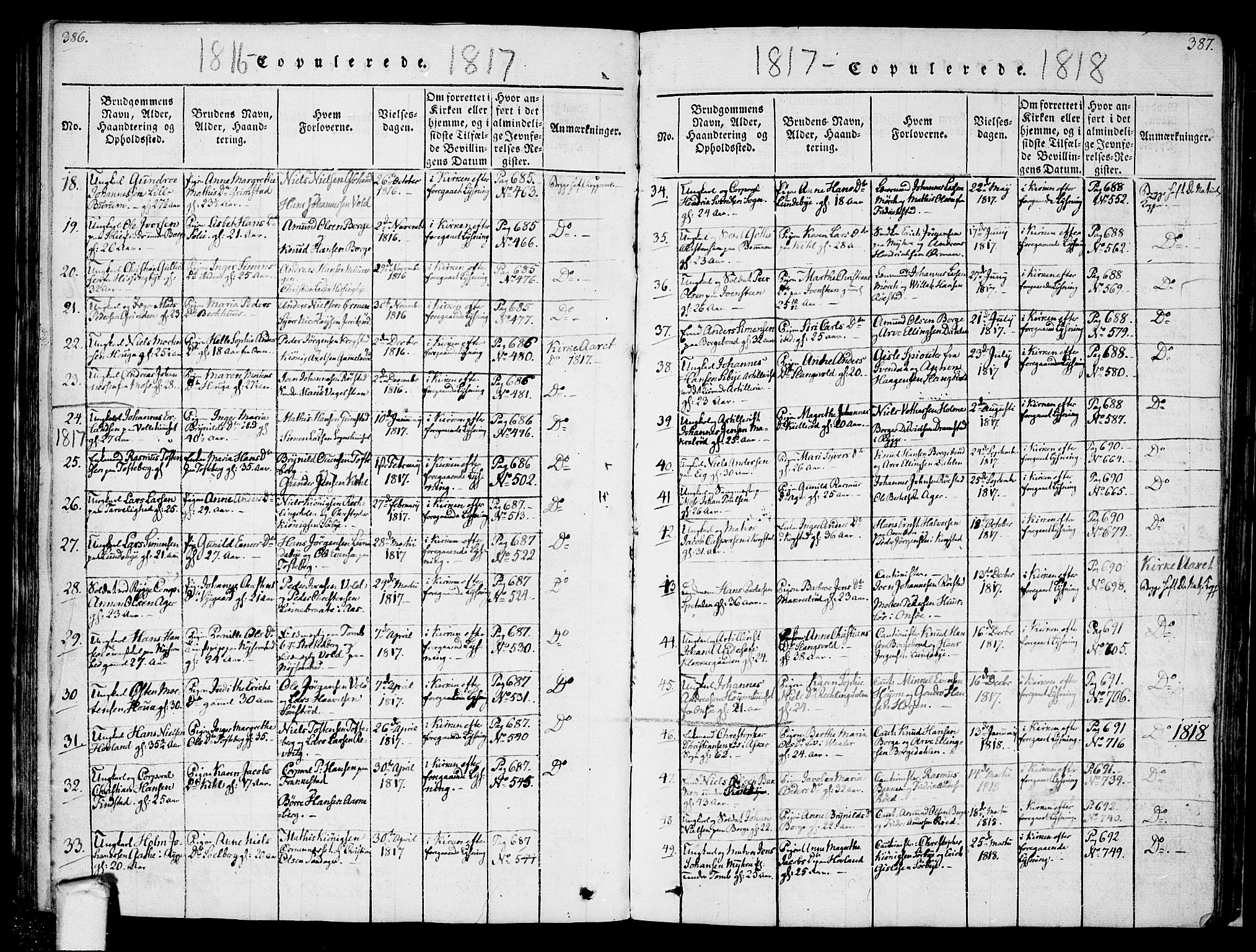 Råde prestekontor kirkebøker, SAO/A-2009/F/Fa/L0004: Parish register (official) no. 4, 1814-1830, p. 386-387