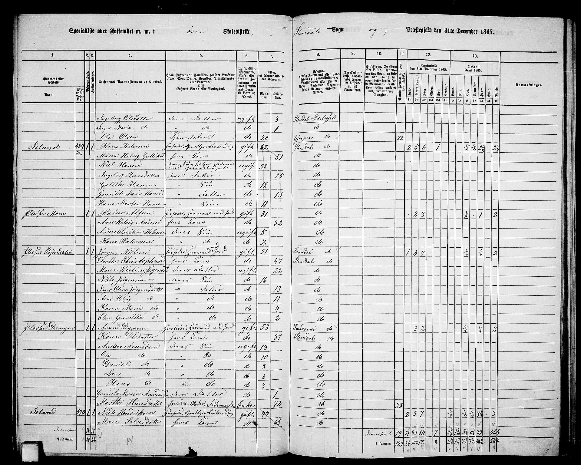 RA, 1865 census for Slemdal, 1865, p. 8