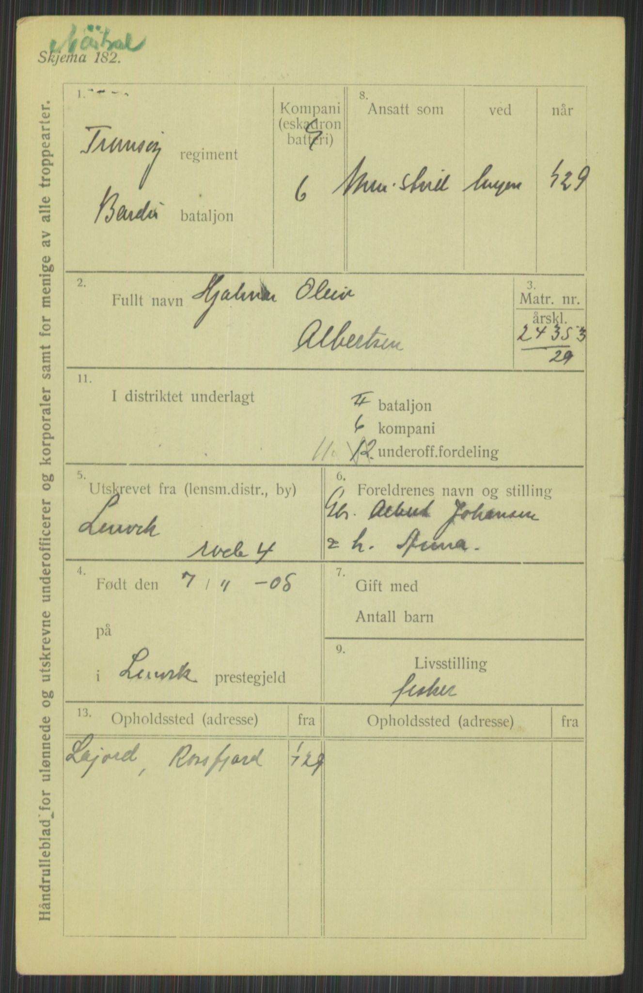 Forsvaret, Troms infanteriregiment nr. 16, AV/RA-RAFA-3146/P/Pa/L0013/0004: Rulleblad / Rulleblad for regimentets menige mannskaper, årsklasse 1929, 1929, p. 19