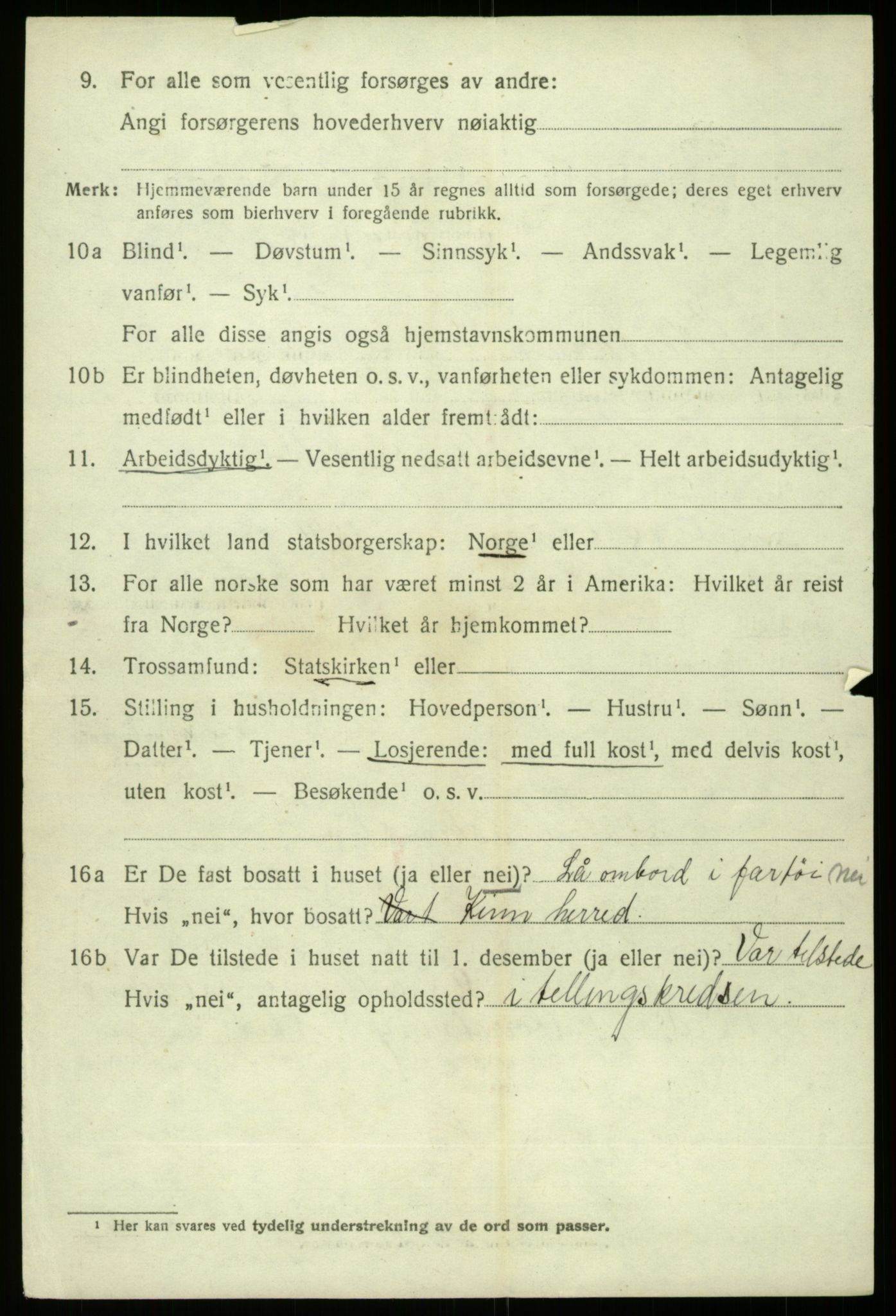 SAB, 1920 census for Kinsarvik, 1920, p. 3591