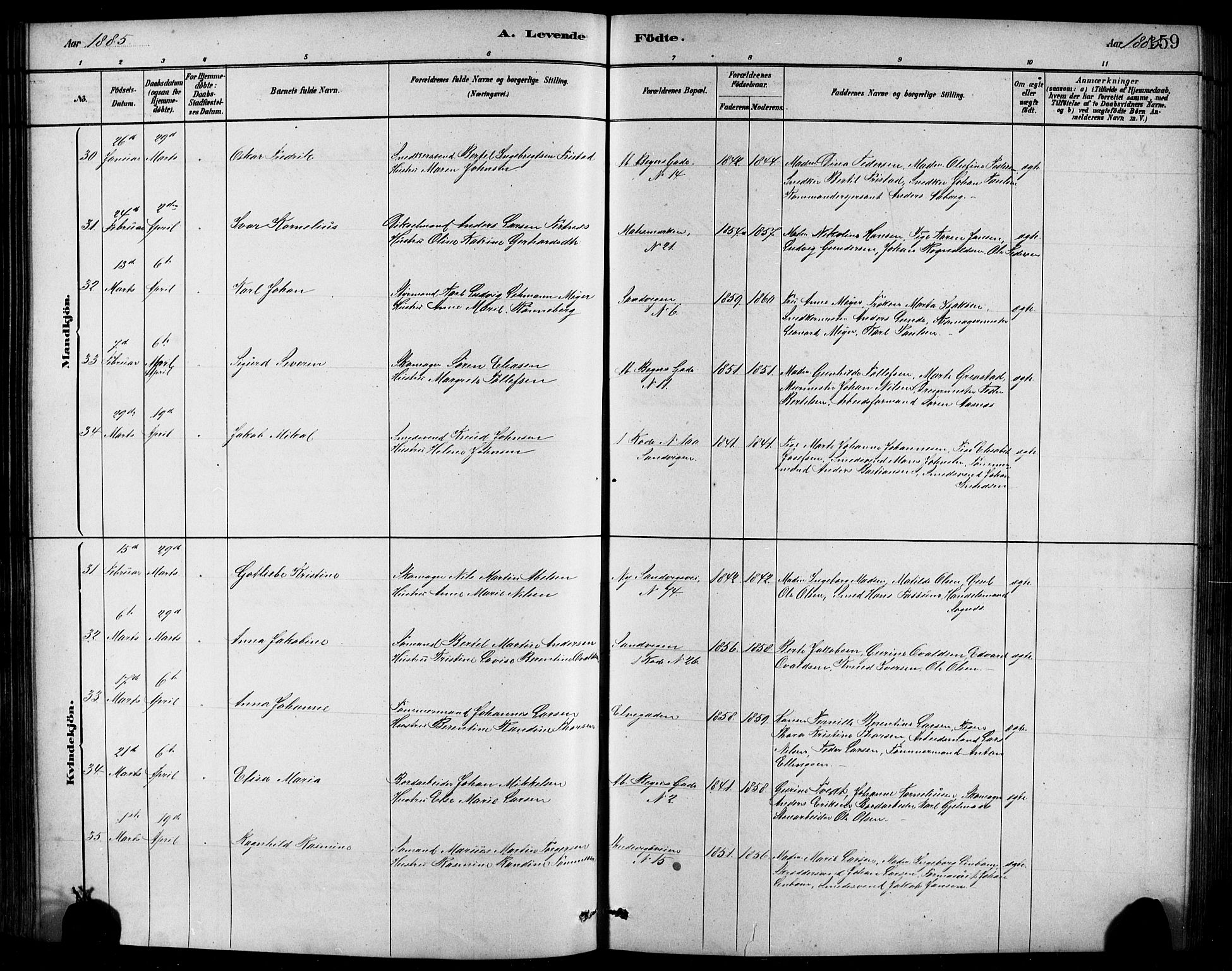 Sandviken Sokneprestembete, AV/SAB-A-77601/H/Hb/L0001: Parish register (copy) no. A 2, 1879-1892, p. 159