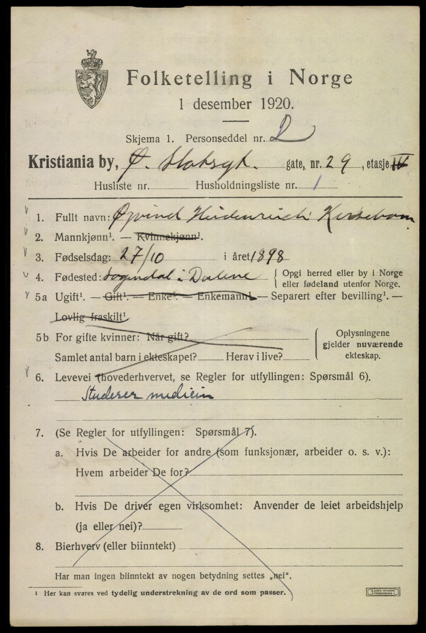 SAO, 1920 census for Kristiania, 1920, p. 658199