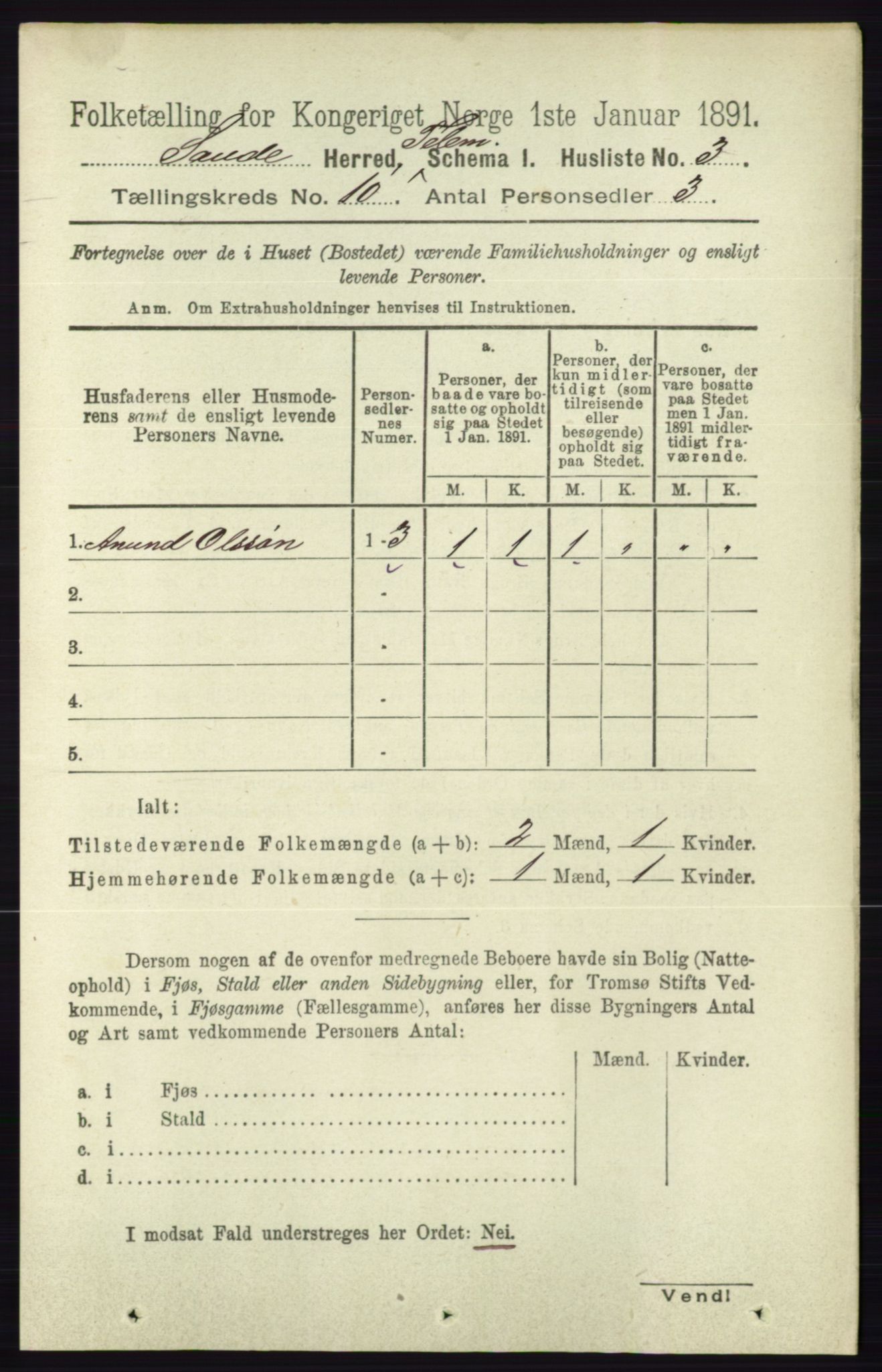 RA, 1891 census for 0822 Sauherad, 1891, p. 2936