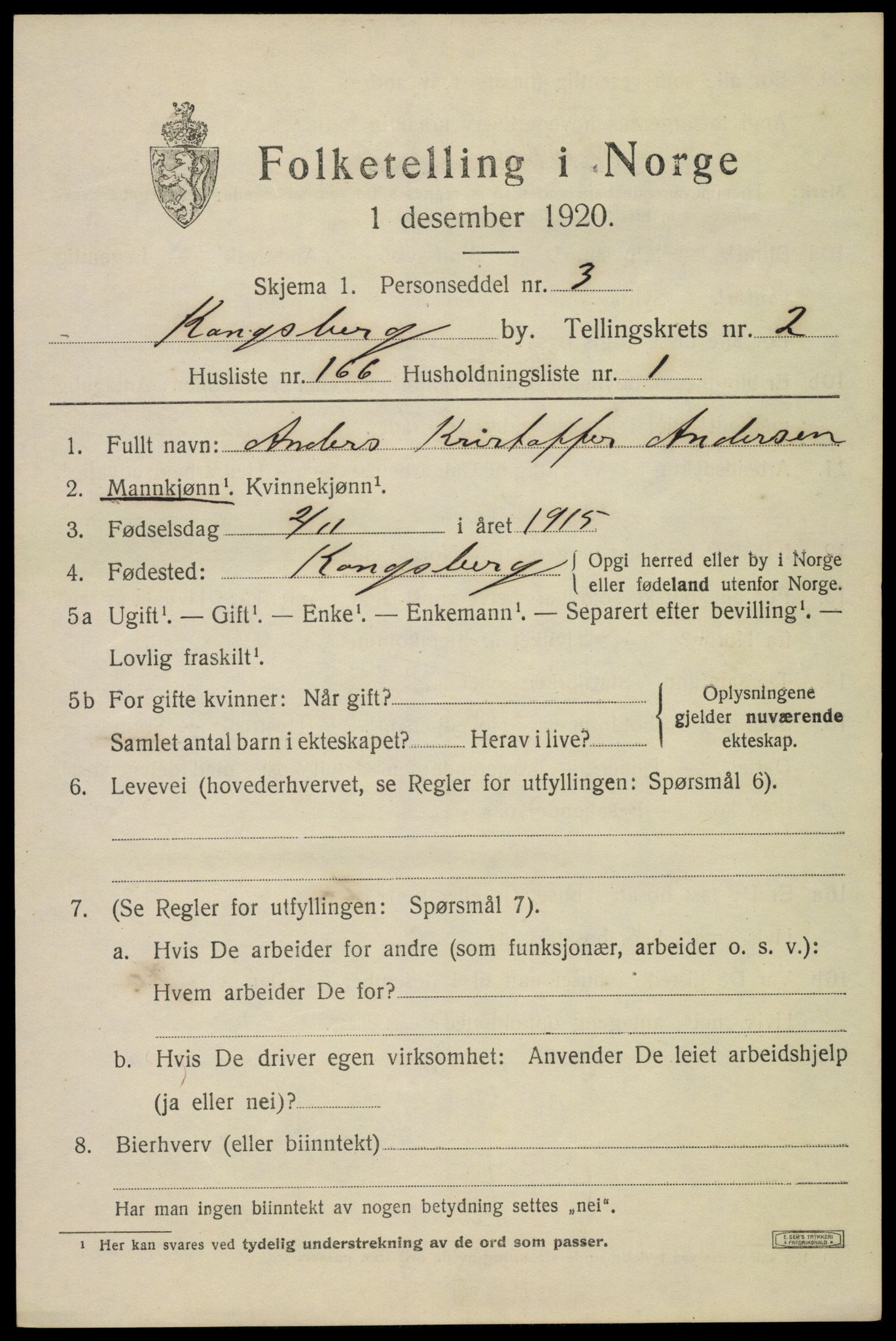 SAKO, 1920 census for Kongsberg, 1920, p. 9194
