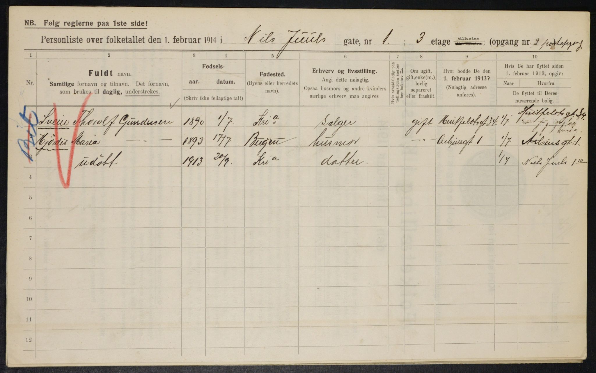 OBA, Municipal Census 1914 for Kristiania, 1914, p. 70126