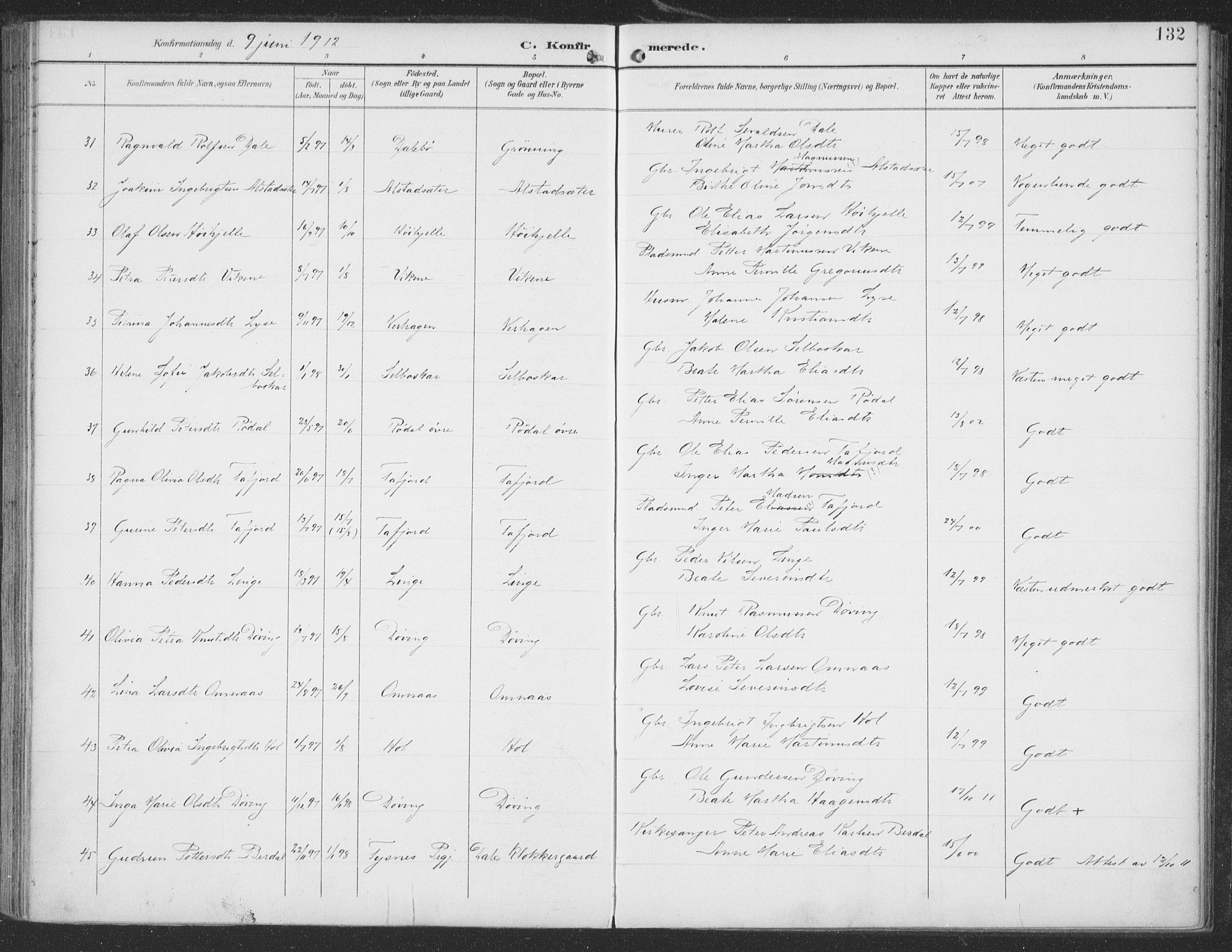 Ministerialprotokoller, klokkerbøker og fødselsregistre - Møre og Romsdal, AV/SAT-A-1454/519/L0256: Parish register (official) no. 519A15, 1895-1912, p. 132