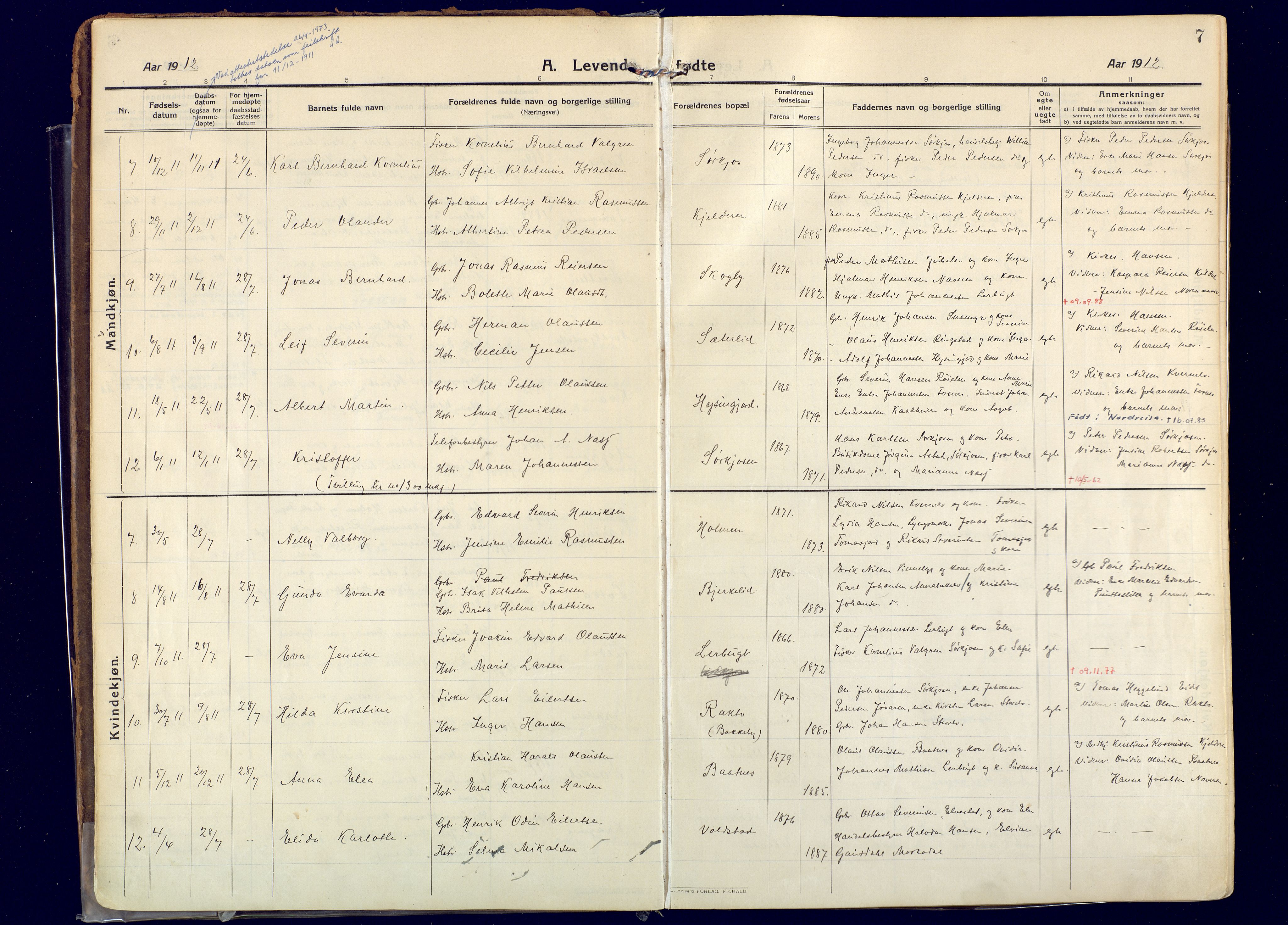 Skjervøy sokneprestkontor, AV/SATØ-S-1300/H/Ha/Haa: Parish register (official) no. 20, 1911-1931, p. 7