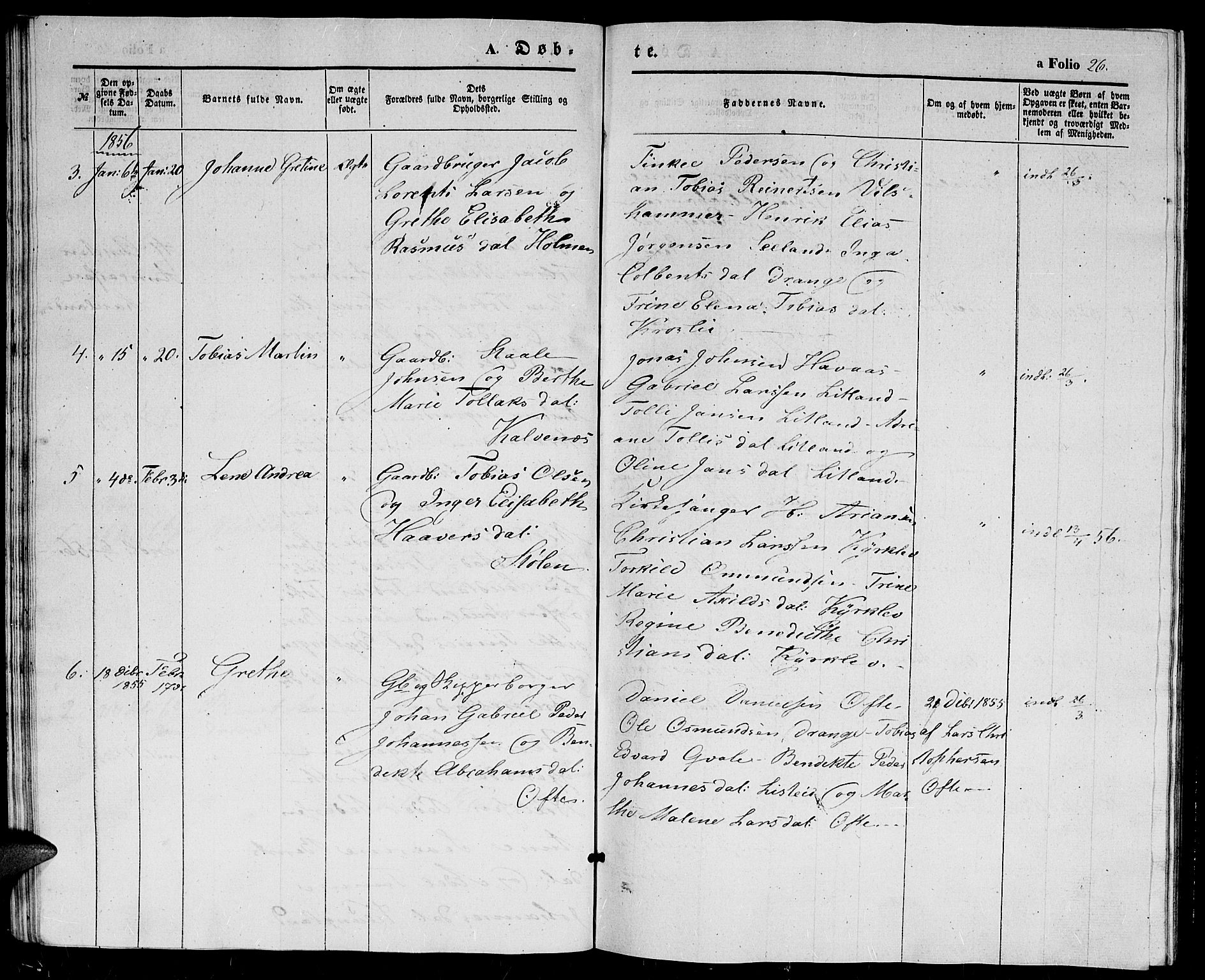 Herad sokneprestkontor, SAK/1111-0018/F/Fb/Fba/L0002: Parish register (copy) no. B 2, 1852-1862, p. 26